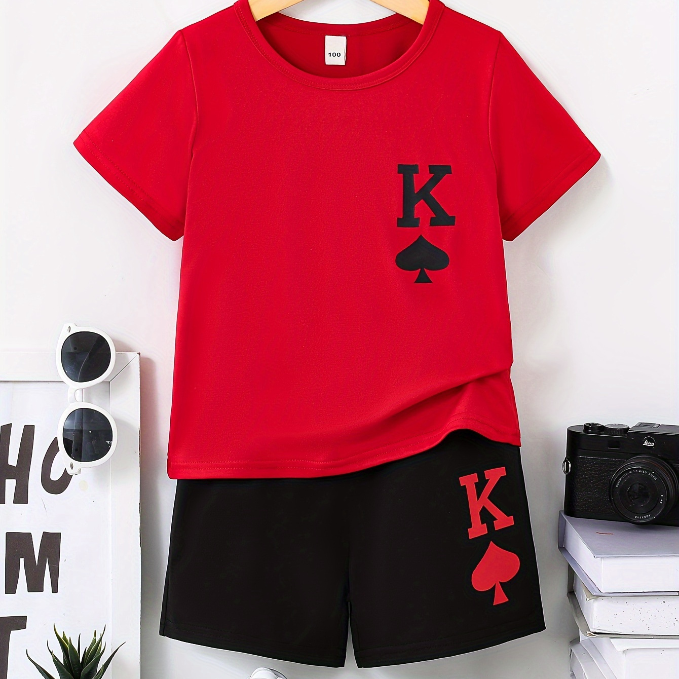 

2pcs Boys Casual K Letter Graphic Print Short Sleeve T-shirt & Shorts Set, Comfy Summer Boys Clothes