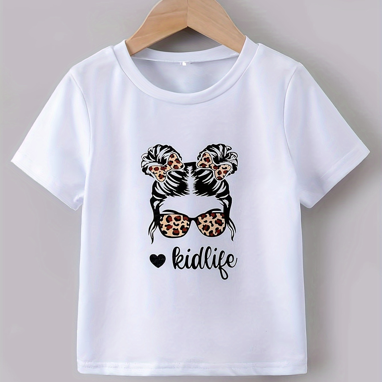 

Toddler Girls Solid Kidlife Print Short Sleeve T-shirt Comfy Tees For Summer