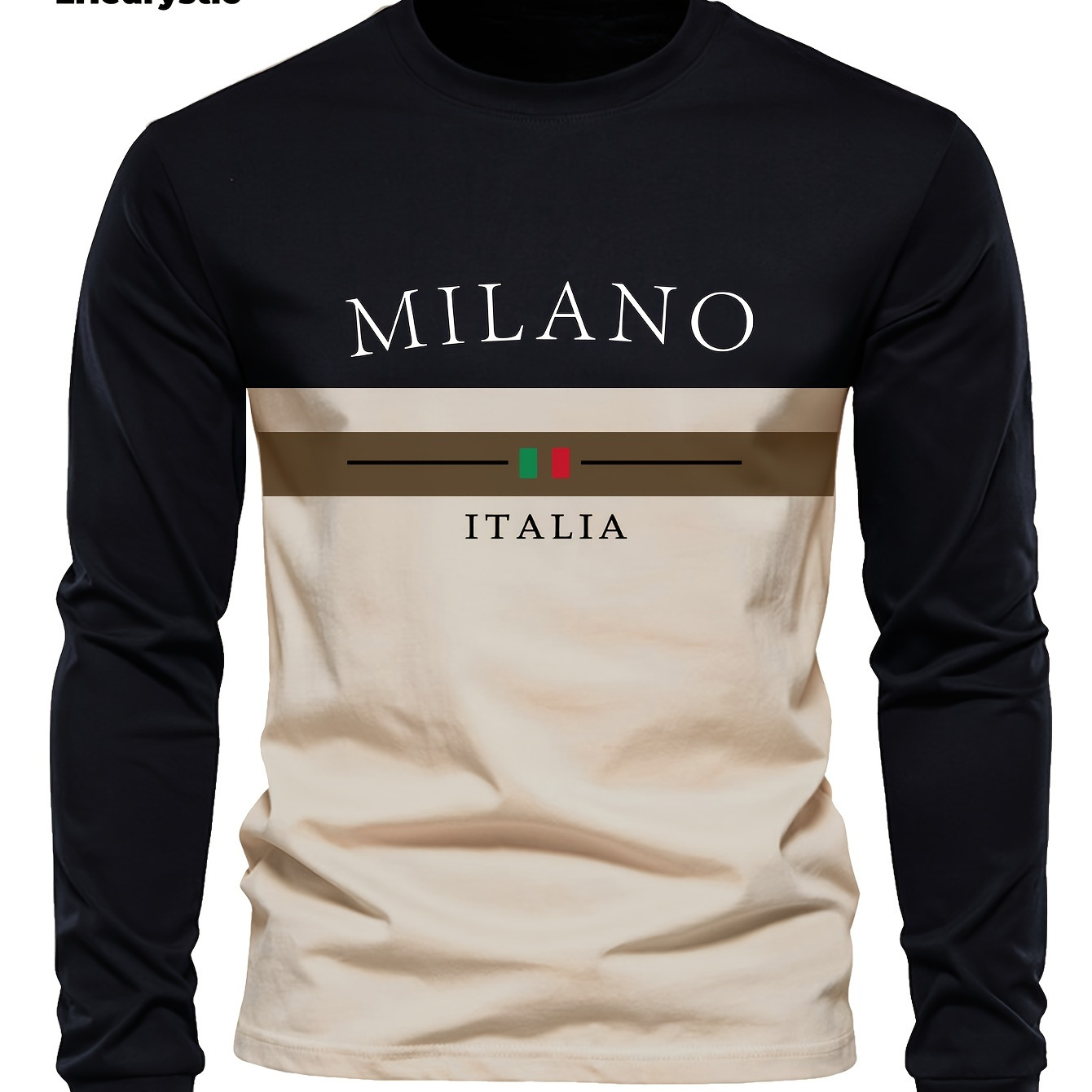 

Lheurystic Men's Italia Graphic Long Sleeve Crew Neck T-shirt Polyester Spandex Casual Sportswear Knit Medium Stretch Regular Fit Tee For Fall/winter