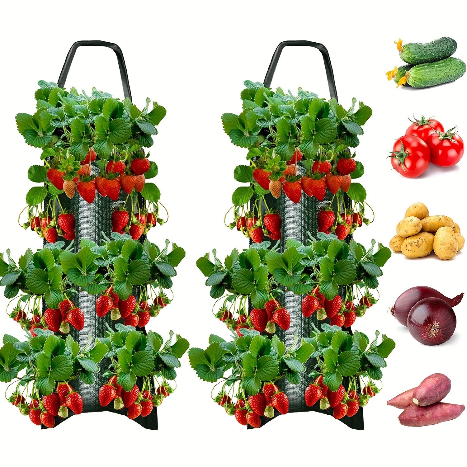 

2pcs Hanging Strawberry Flowerpot Bag, Strawberry Planting Bag, With 8 Holes, For Strawberry Tomato And Pepper Inverted Tomato Planter Vegetable Planting Bag, Pots, Planters & Container Accessories