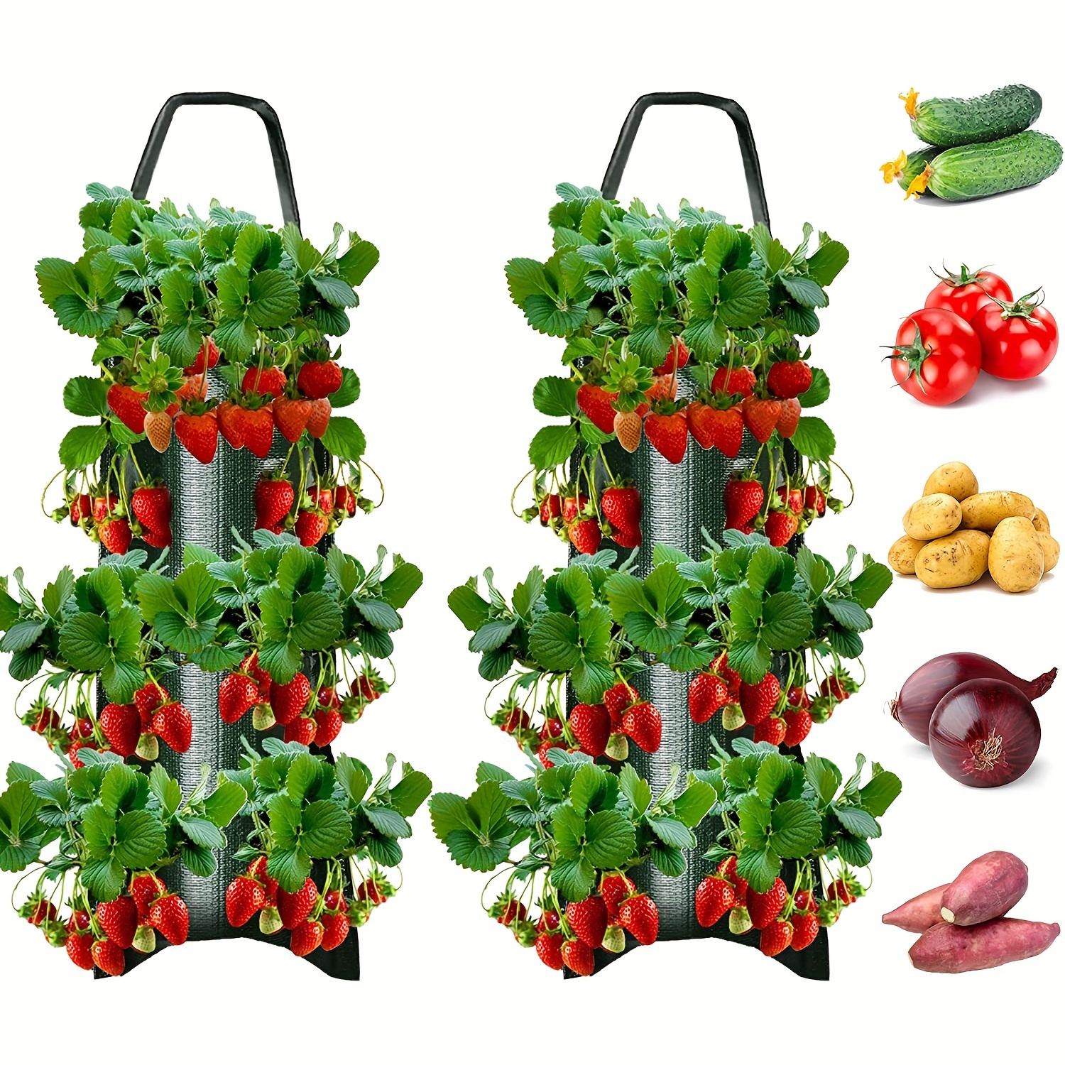 

2pcs Hanging Strawberry Bags, Strawberry Planting Bags With 8 Holes, For Strawberry, Tomato And Chili Inverted Tomato Planters Vegetable Planting Bags