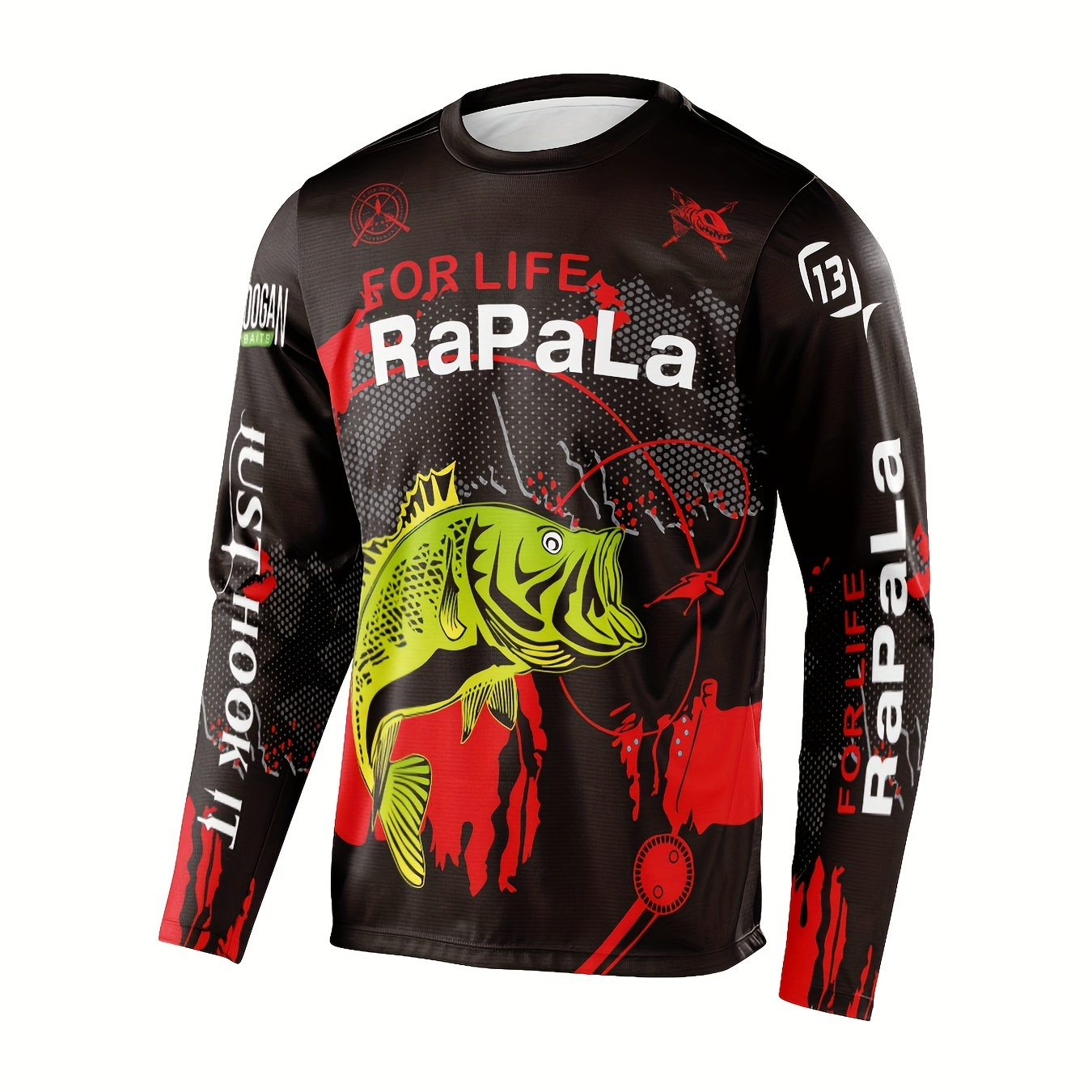 

Men's Fish Print Cycling Jersey, Active Moisture Wicking Long Sleeve Crew Neck Cycling T-shirt For Biking Riding Sports