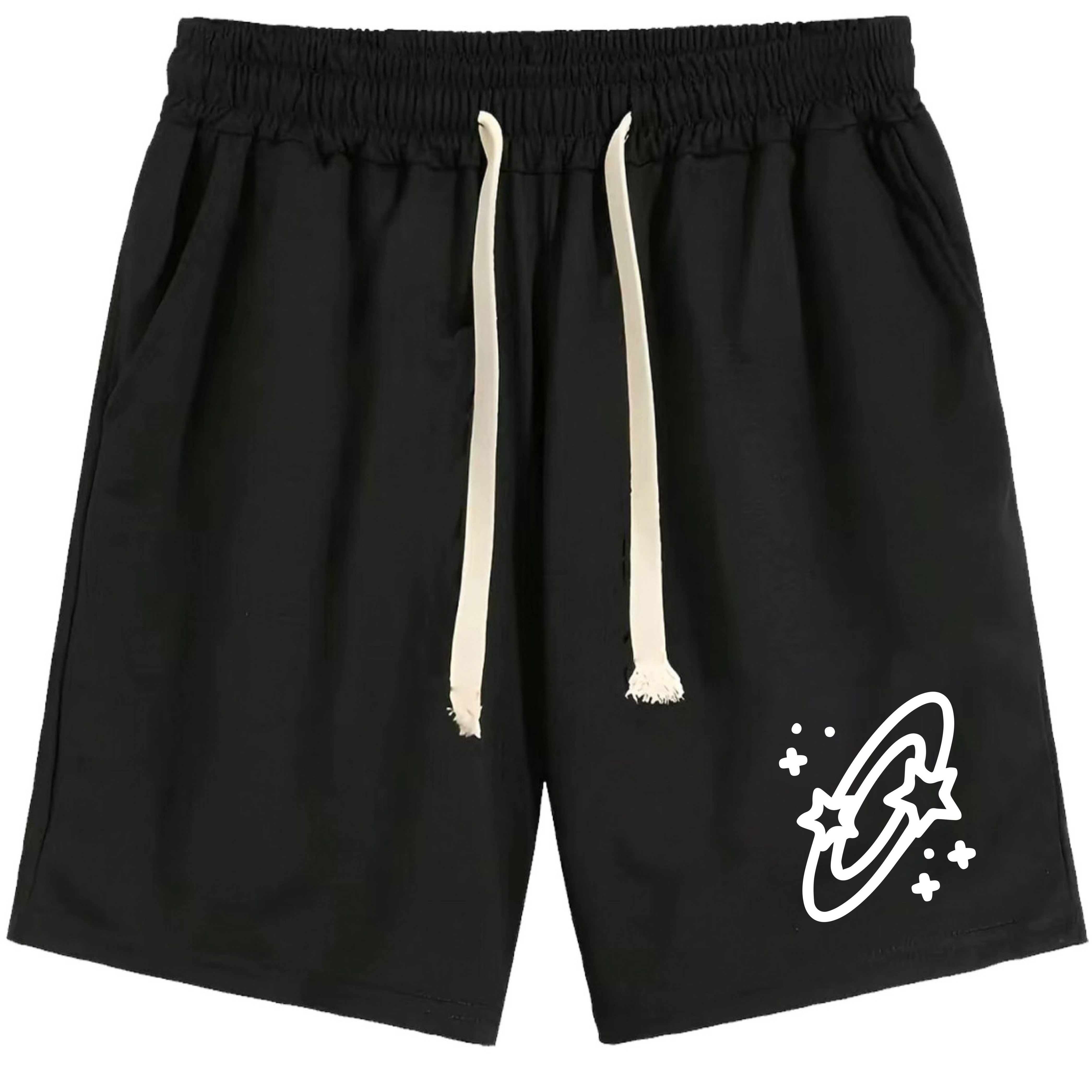 

Binary Star Comfy Shorts, Men's Casual Street Style Solid Color Slightly Stretch Elastic Waist Drawstring Shorts For Summer