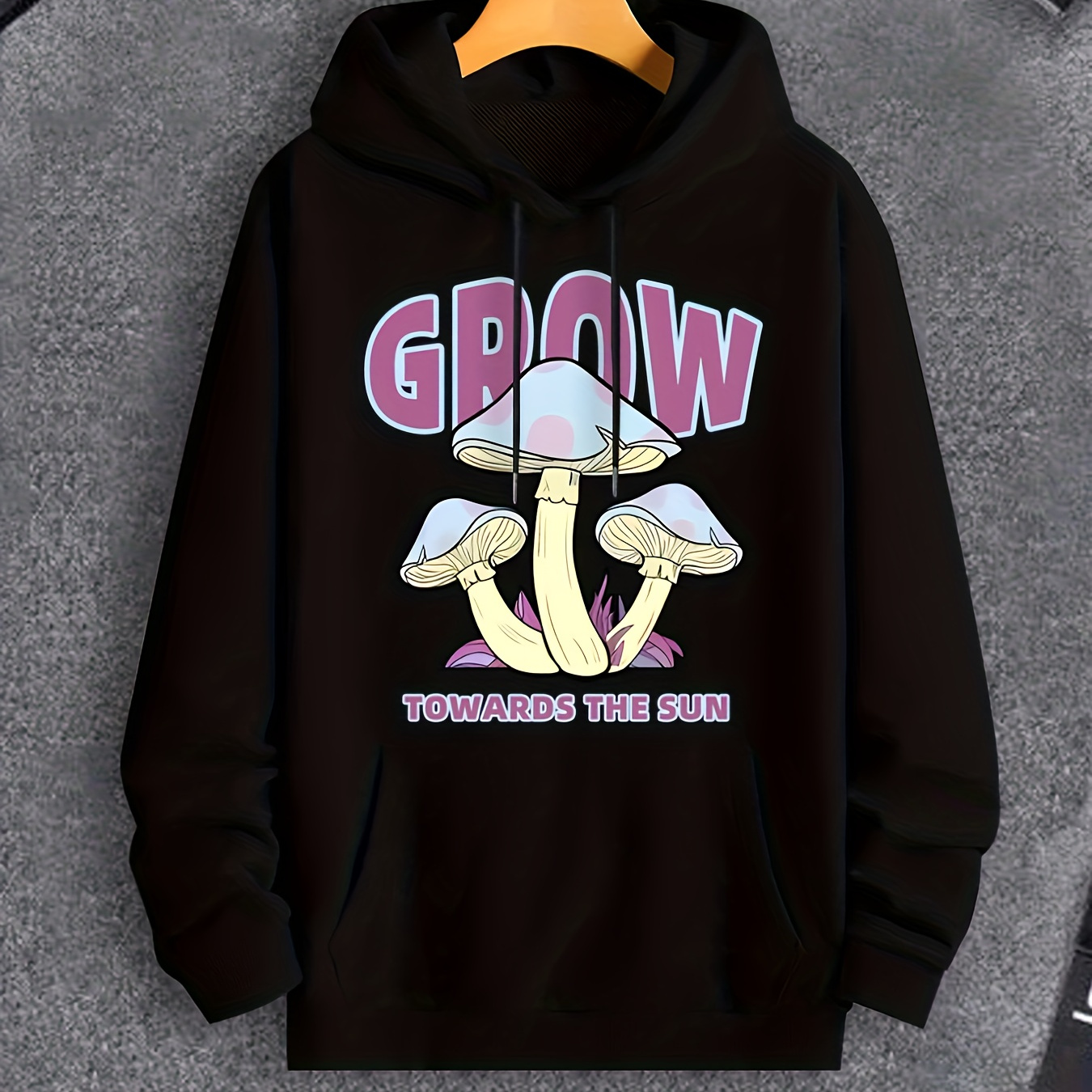 

Cartoon Mushroom Print Hoodie, Cool Hoodies For Men, Men's Casual Graphic Design Pullover Hooded Sweatshirt With Kangaroo Pocket Streetwear For Winter Fall, As Gifts