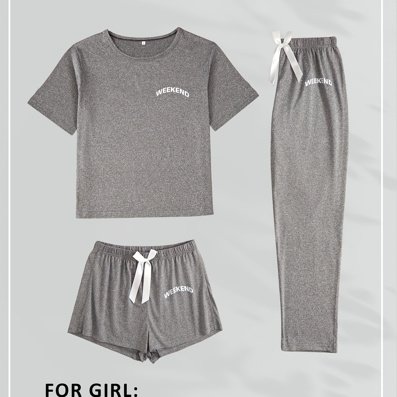 

Women's 3-piece Pajama Set, Short Sleeve Sleepwear With "weekend" Print, Comfy Casual Loungewear