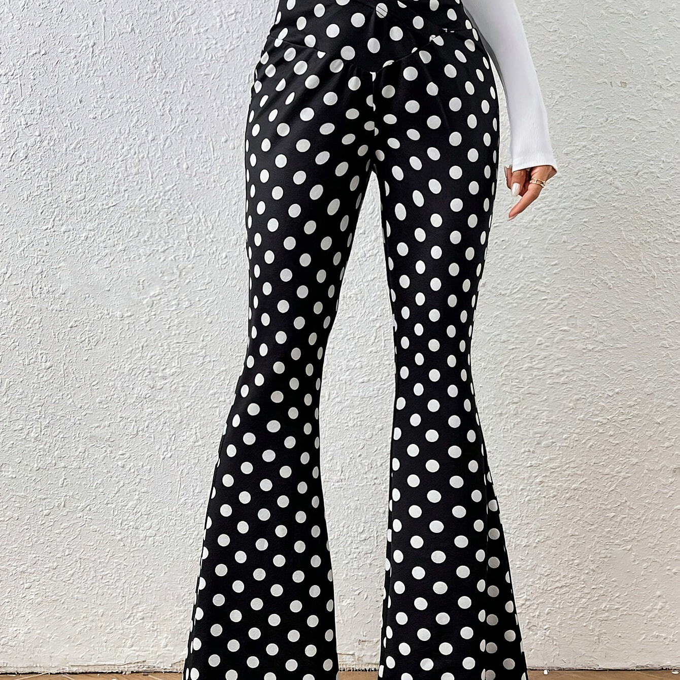 

Polka- Flare Leg Pants, Elegant High Waist Pants For , Women's Clothing