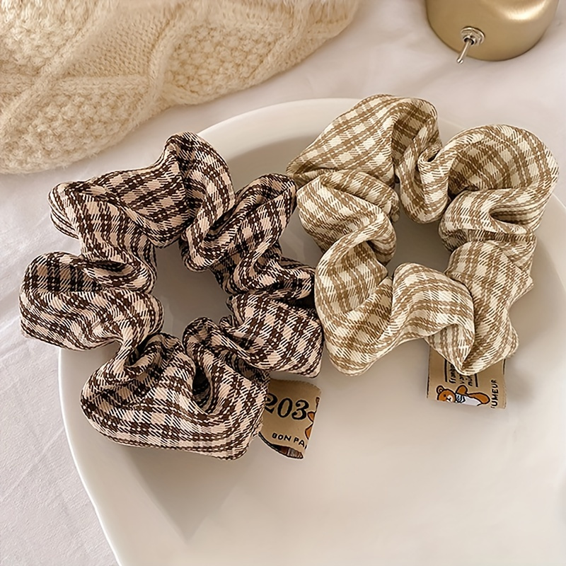 

2pcs Non-slip Plaid Scrunchie Hair Tie - Minimalist Ponytail Holder For Stylish Hair Accessory