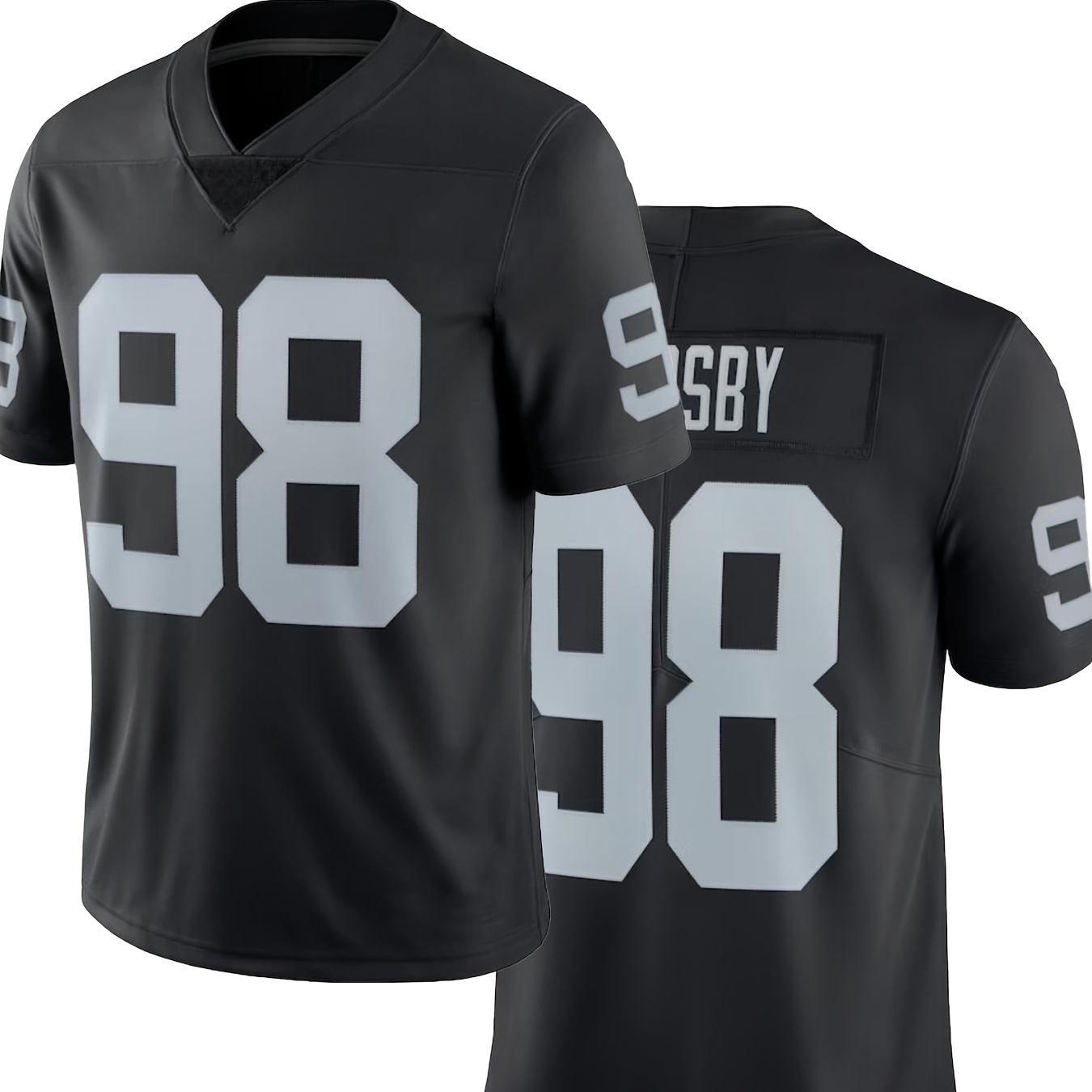 Men's Classic Black #98 American Football Jersey : Embroidery Breathable V-neck Rugby Sports Uniform For Training Competition