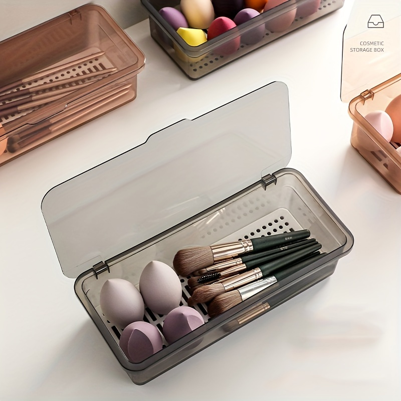 

1pc Transparent Makeup Brush Storage Box - Dustproof Covered Comestic Items Organizer For Beauty Egg Eyeshadow Brush - Large Capacity