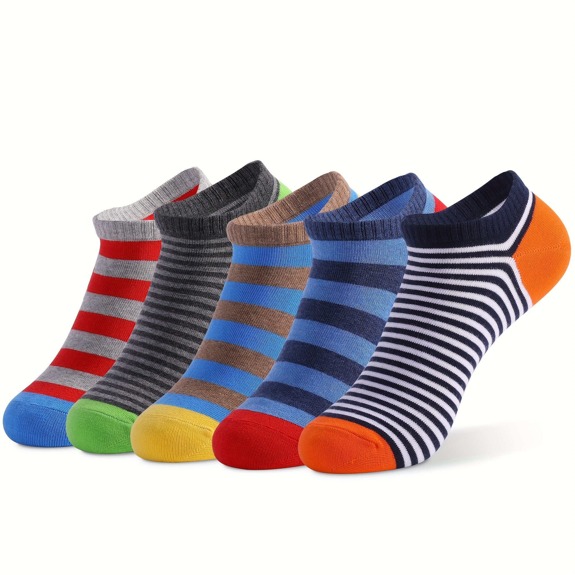 5pairs/set Men's Breathable Striped Cotton Socks Ankle Socks For Spring And Summer