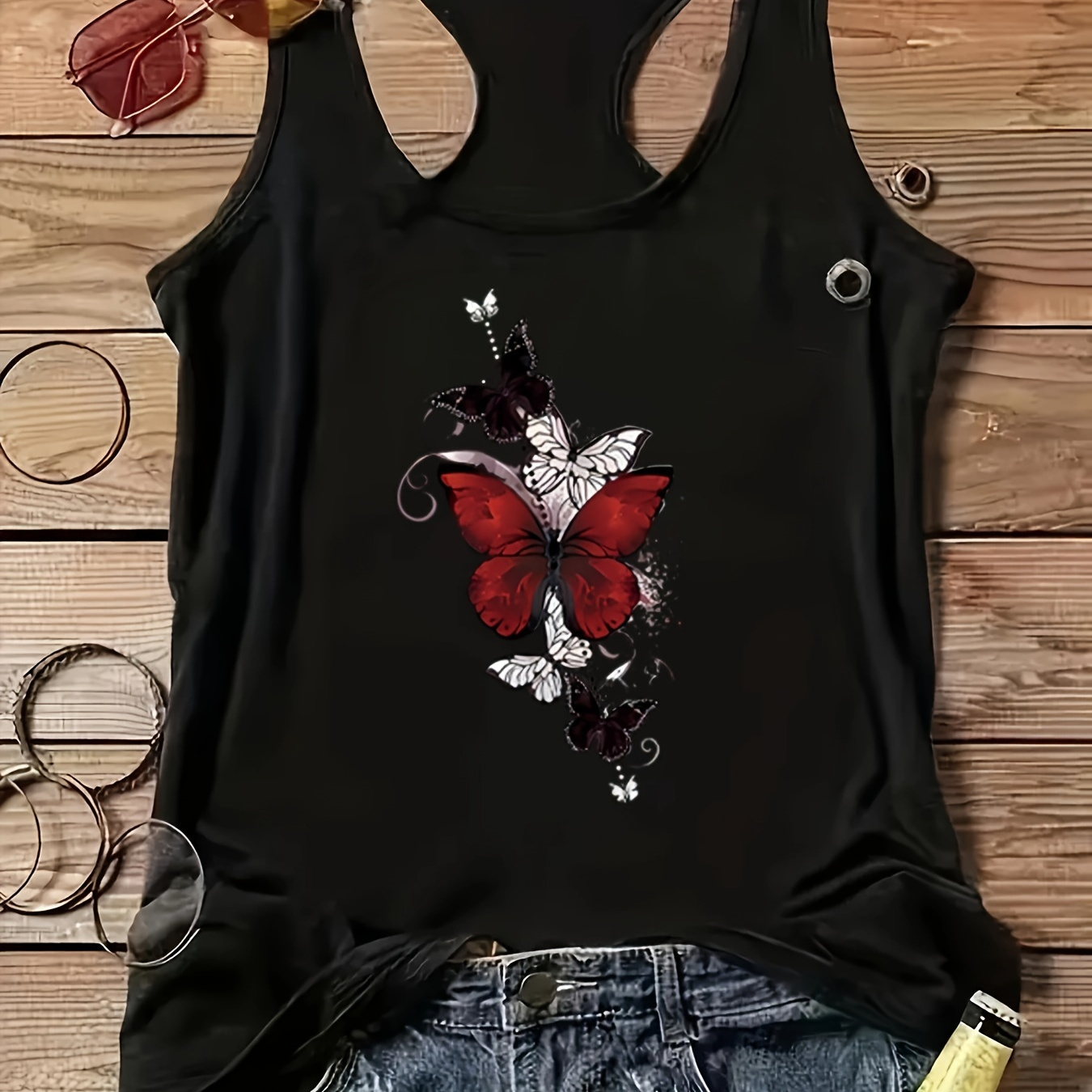 

Butterfly Print Tank Top, Casual Sleeveless Tank Top For Summer, Women's Clothing