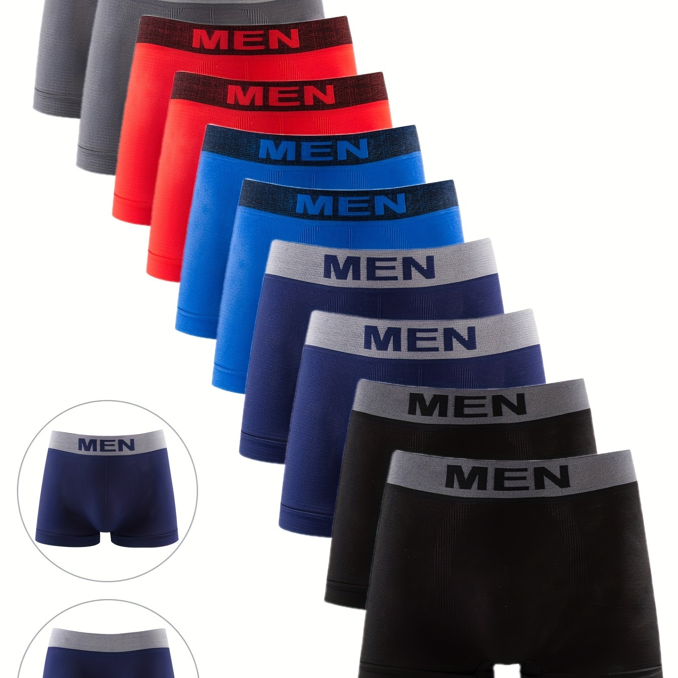 

10 Pcs Men's Letter Print Seamless Boxers Briefs, Comfy & Antibacterial Underwear Set
