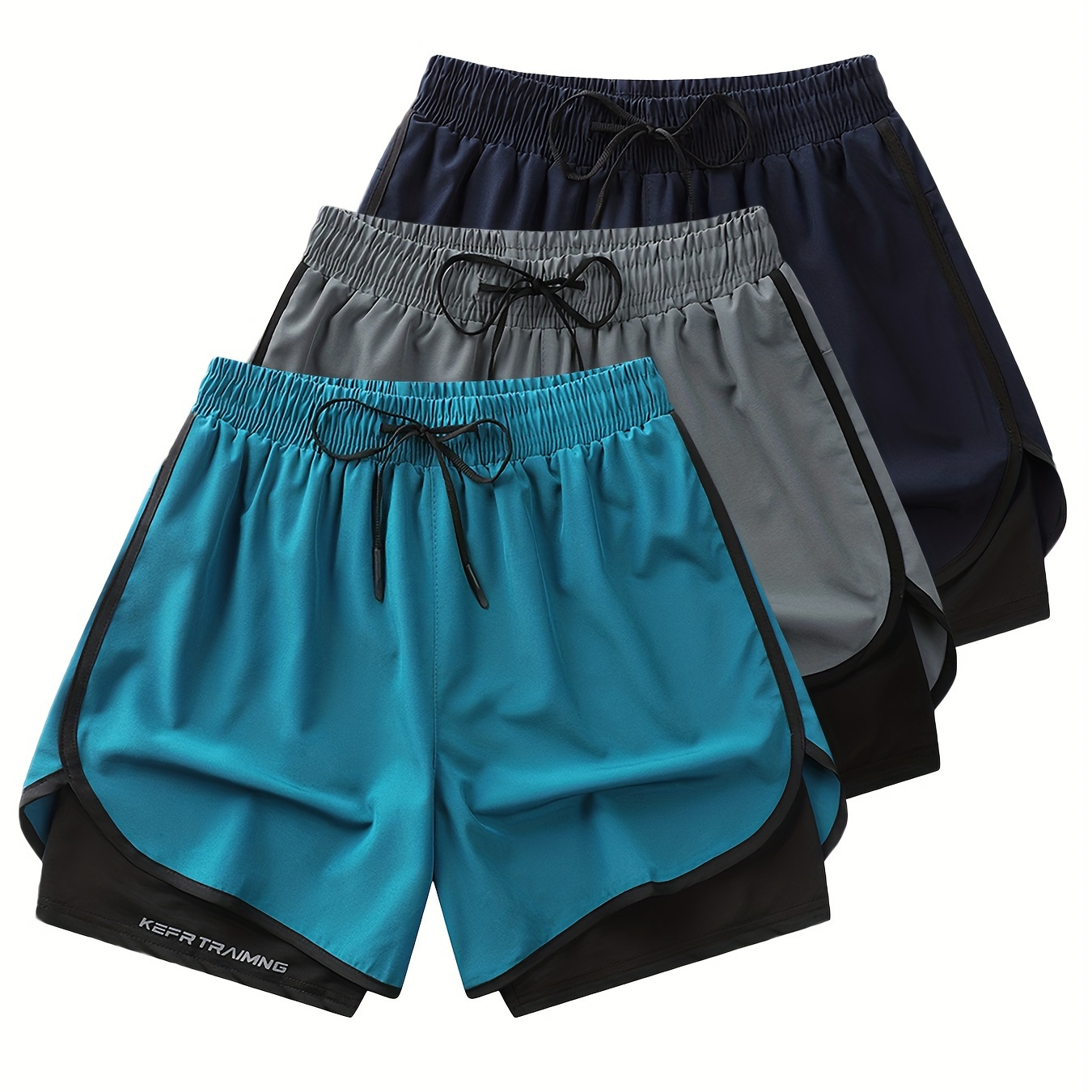 

3pcs Men's 2-in-1 Shorts With Inner Pocket, Fashion Stretch Sports Shorts For Summer Gym Workout Training