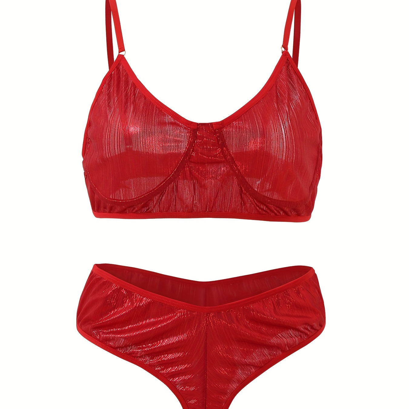 Plus Size Sexy Lingerie Set, Women's Plus Floral Lace Scalloped Trim