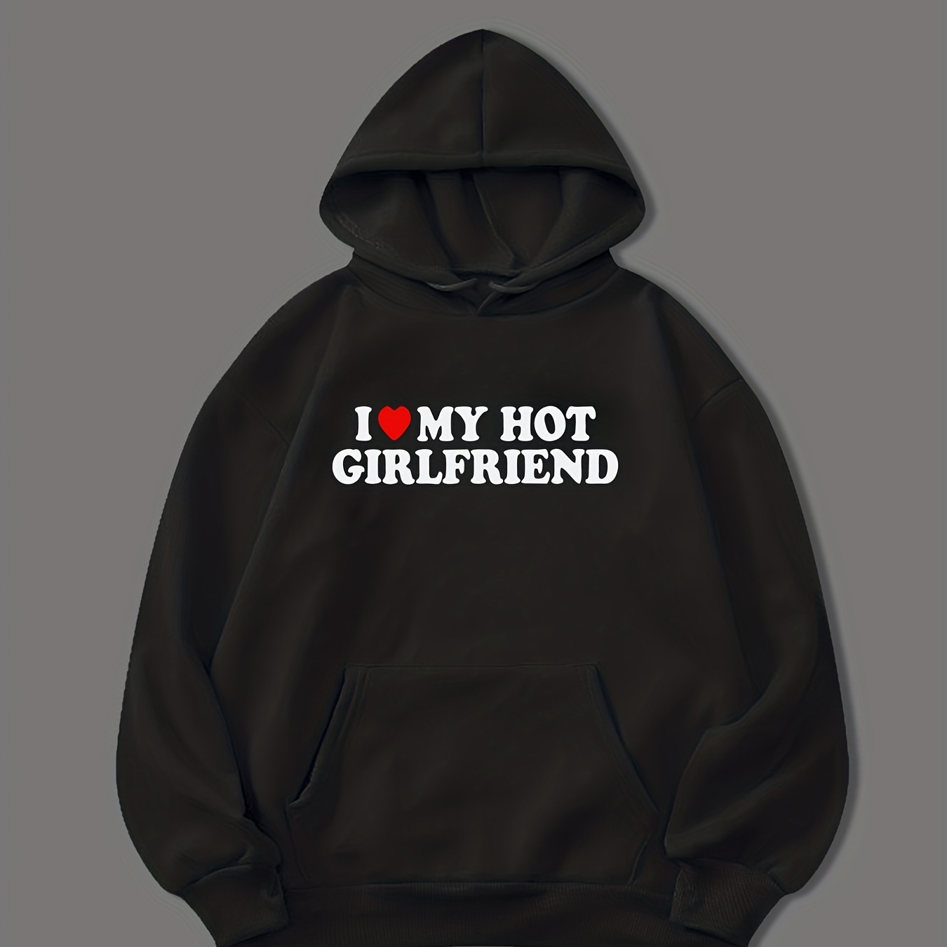 

I Love My Hot Girlfriend Print Hoodie, Hoodies For Men, Men's Casual Graphic Design Pullover Hooded Sweatshirt With Kangaroo Pocket Streetwear For Winter Fall, As Gifts For Boyfriend