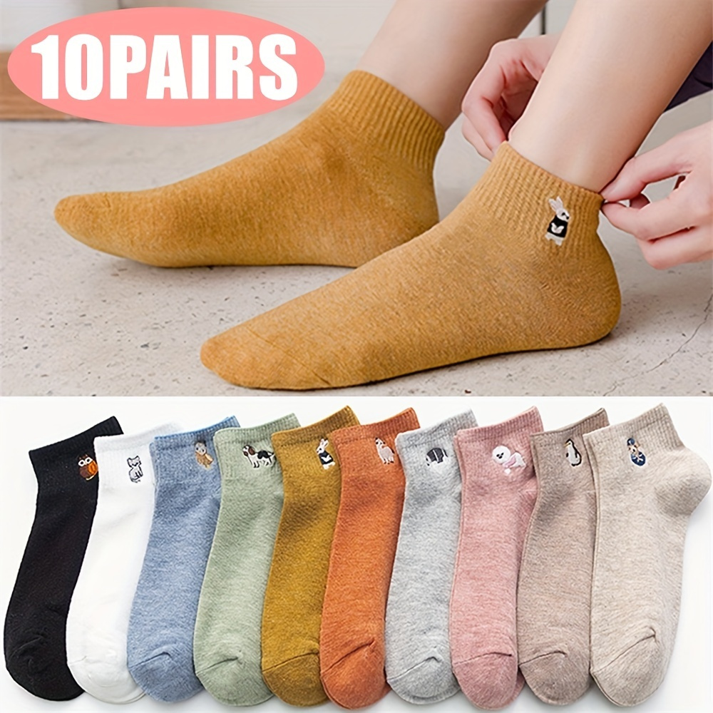 

10 Pairs Women Sock Cotton Socks Women's Cute Animal Embroidered Socks Ankle Socks Boat Socks Low Cut Ankle Socks Cotton