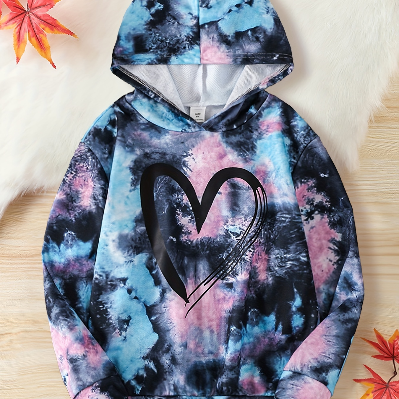 

Girls Tie Dye Heat Figure Print Casual Hoodie Sweatshirt Tops, Kids Pullovers For Spring/ Fall, Gift Idea