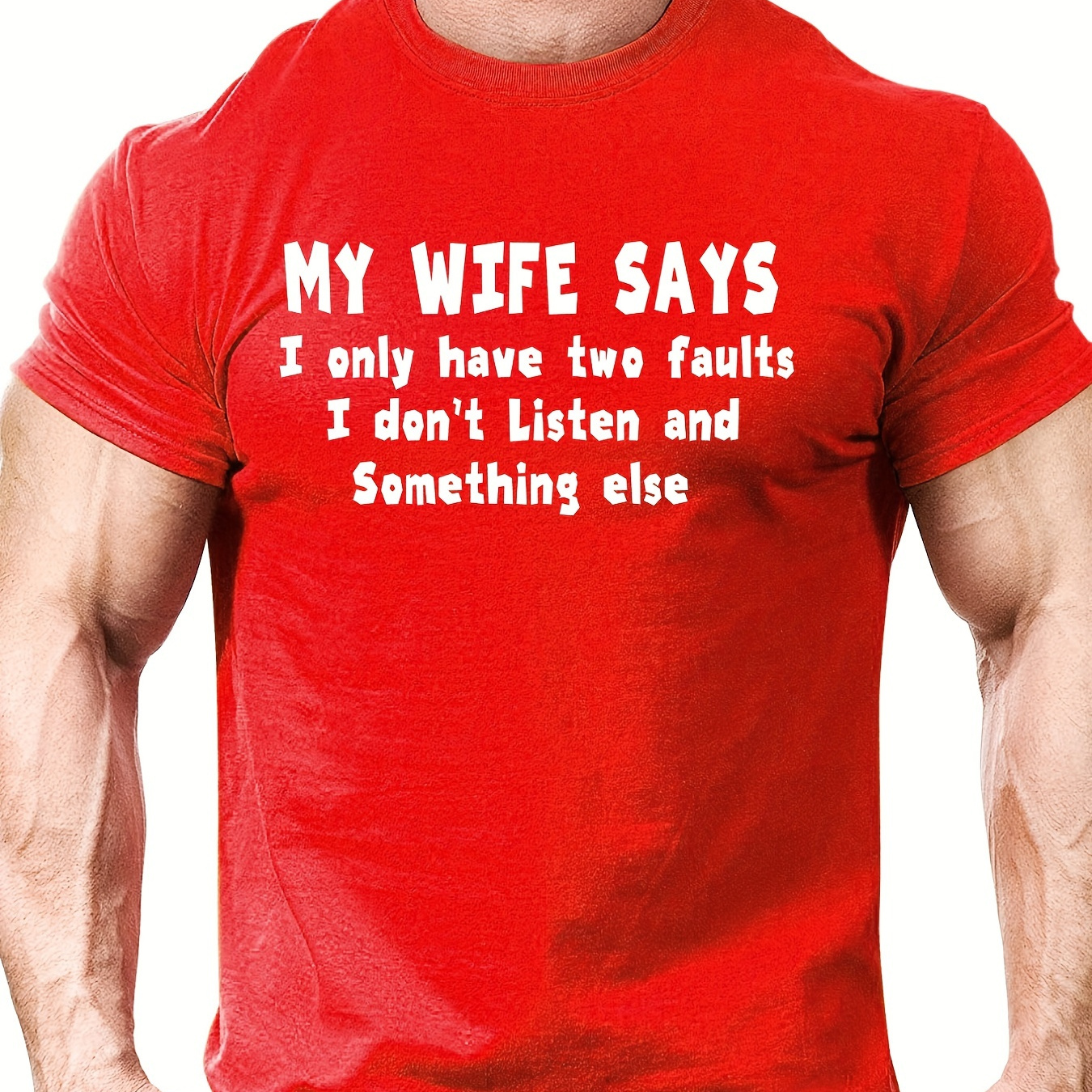 

'my Wife Says I Only Have 2 Faults' Round Neck T-shirts, Causal Breathable Tees, Short Sleeves Tops, Men's Summer Clothing