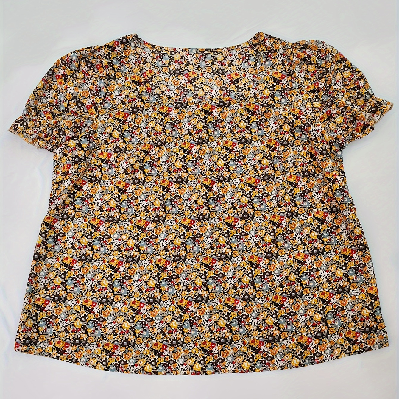 

Plus Size Floral Print Square Neck Blouse, Casual Short Sleeve Blouse For Spring & Summer, Women's Plus Size Clothing