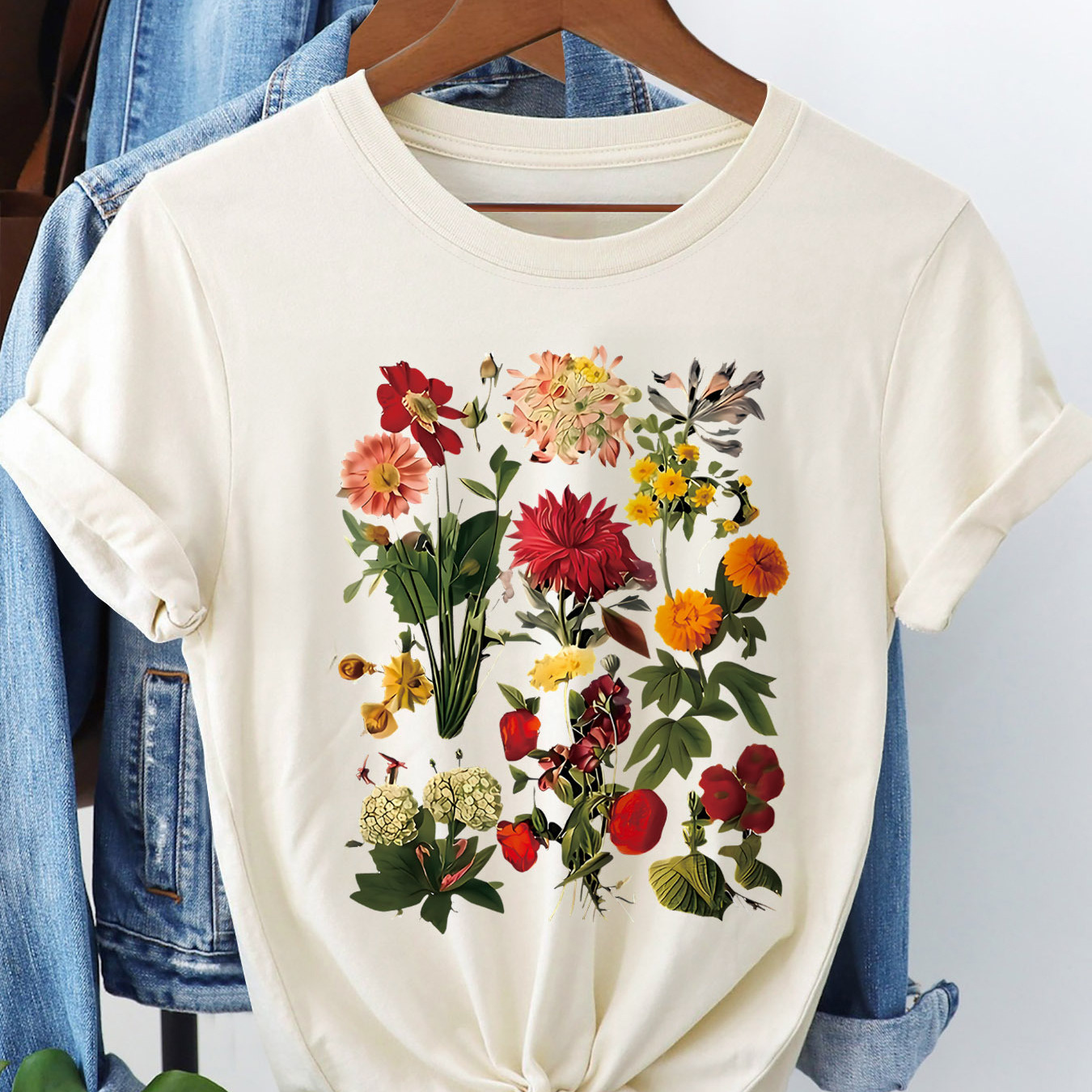 

Floral Print T-shirt, Short Sleeve Crew Neck Casual Top For Summer & Spring, Women's Clothing