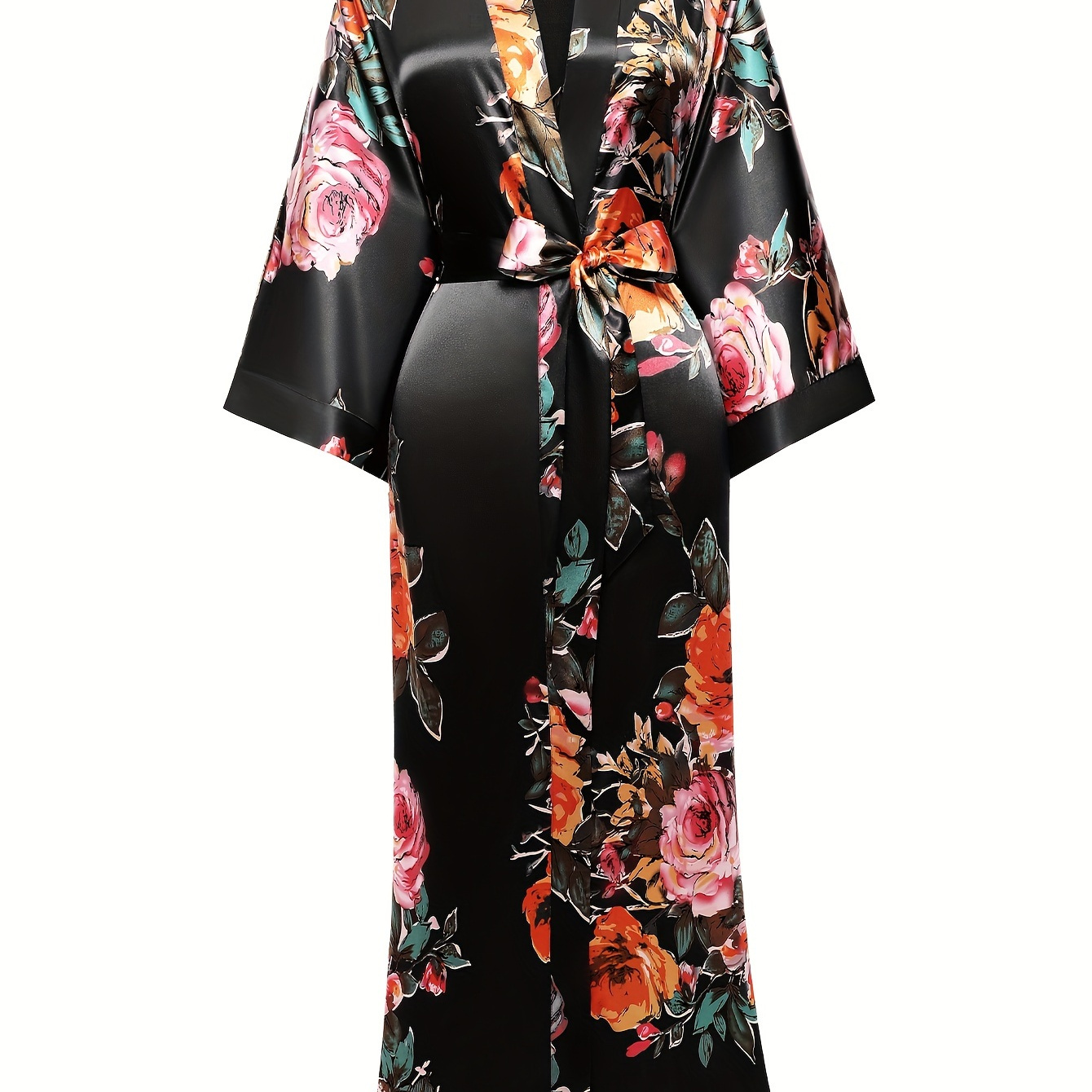 

Kimono Robe Long Satin Floral Bridesmaid Wedding Bachelorette Party Robe