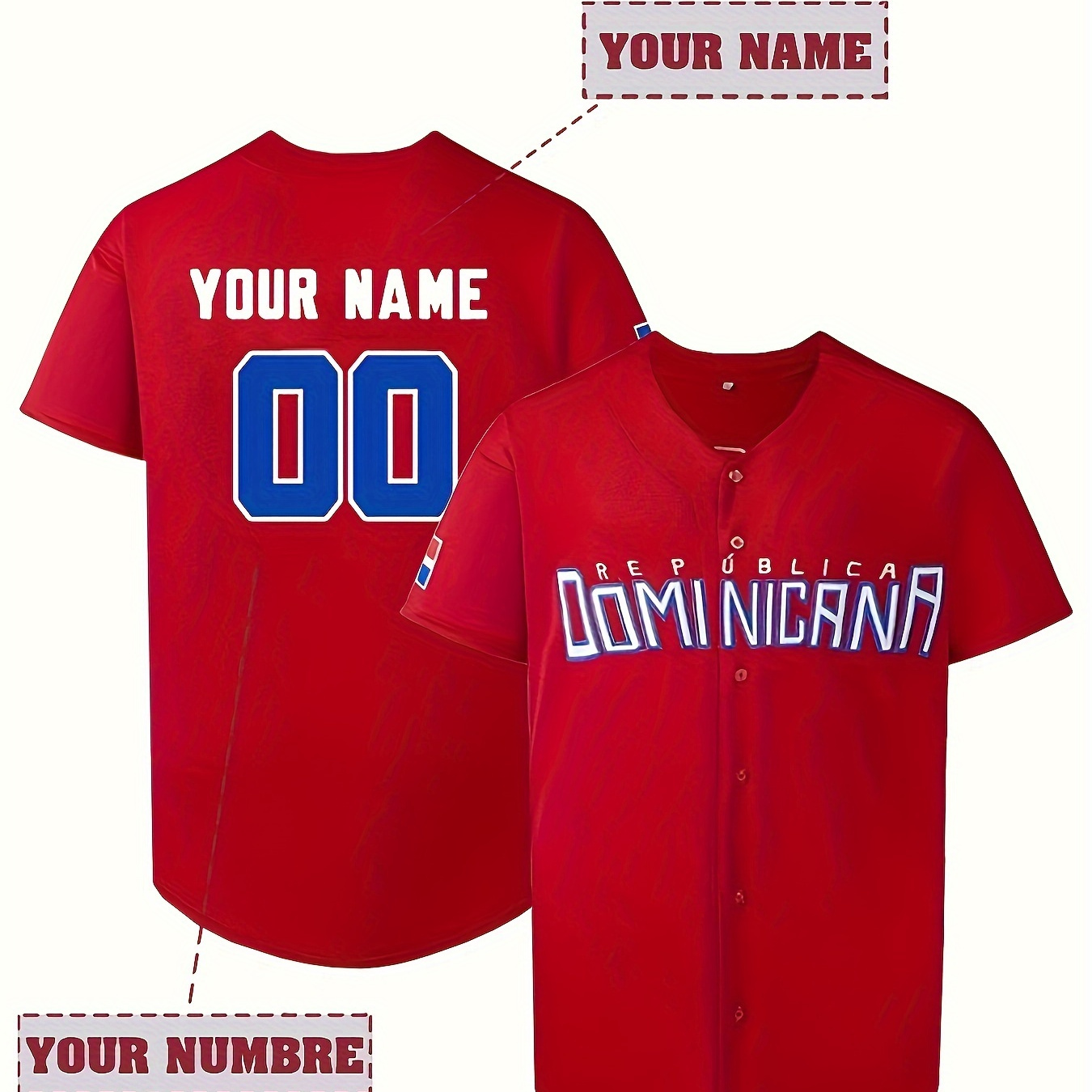 

Customized Name And Number Design, Men's Short Sleeve Loose Casual V-neck Letter Embroidery Baseball Jersey, Sports Shirt For Team Training