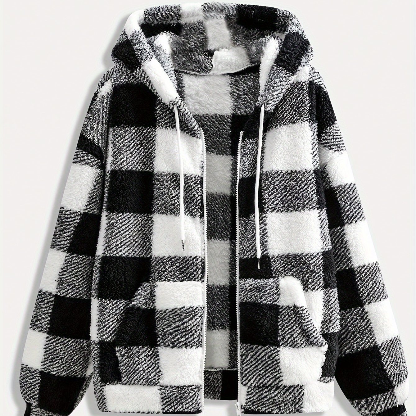 

Women' Fur Hooded Jacket, Polyester Knit Fabric, Cozy Winter Outerwear With Pockets