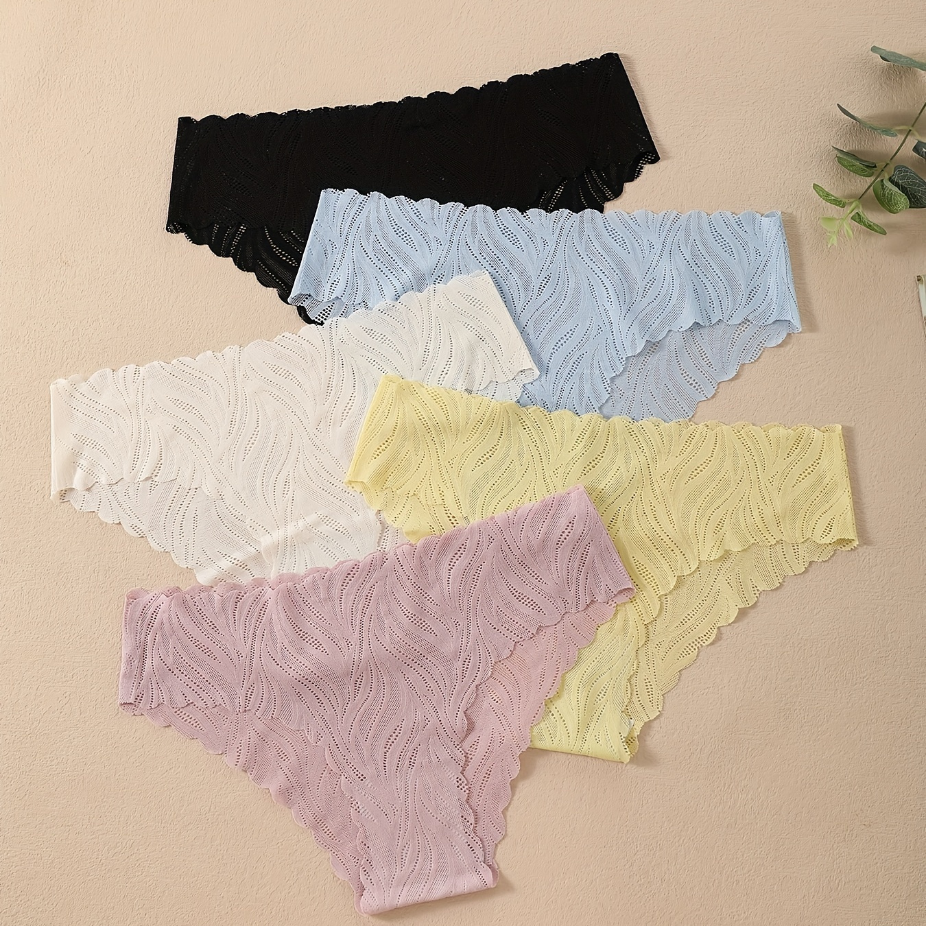 

5pcs Solid Trim Seamless Briefs, Sexy Comfy Breathable Stretchy Intimates Panties, Women's Lingerie & Underwear