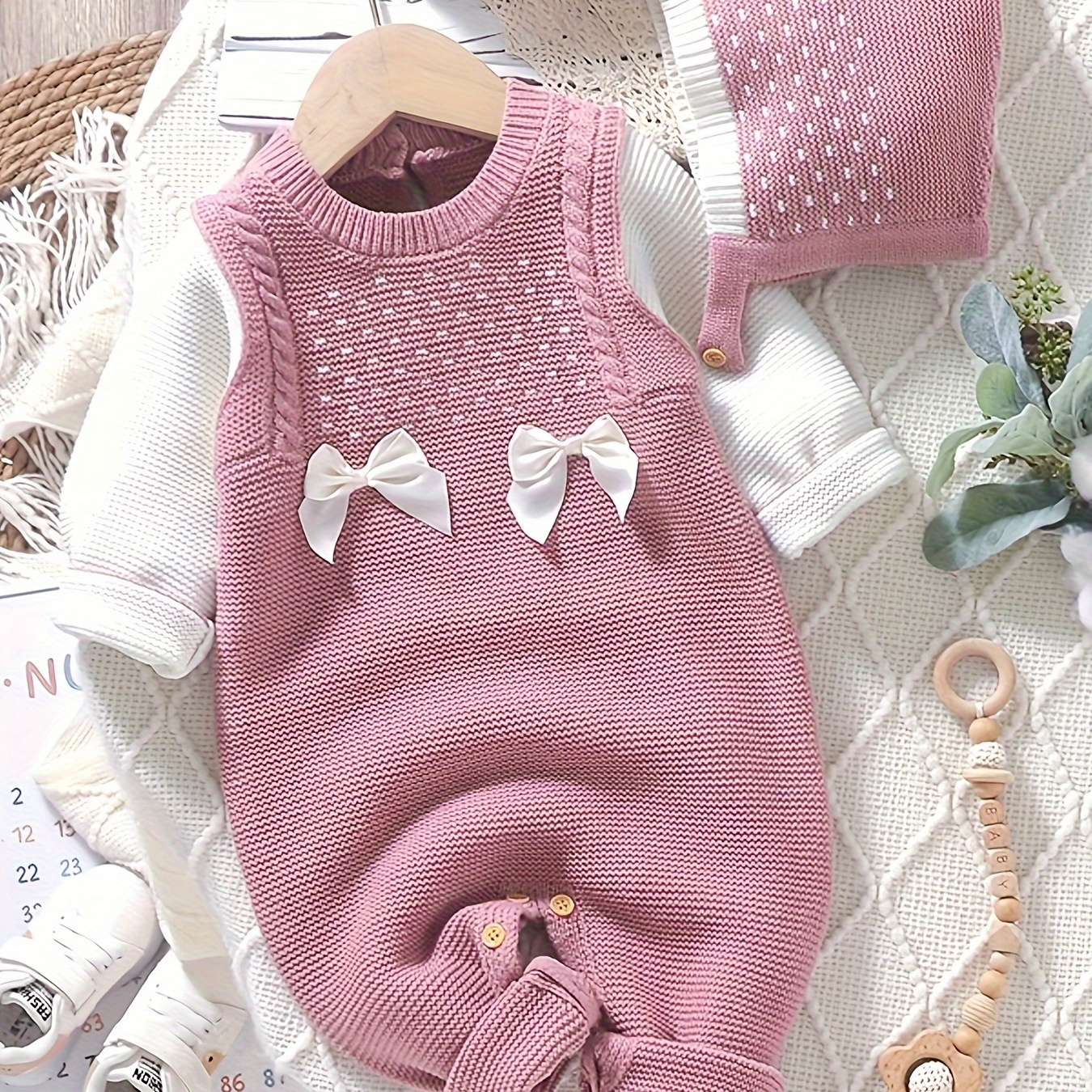 

's Bowknot Decor Two- Long Sleeve Knitted , Toddler & Infant 's Clothes For Fall