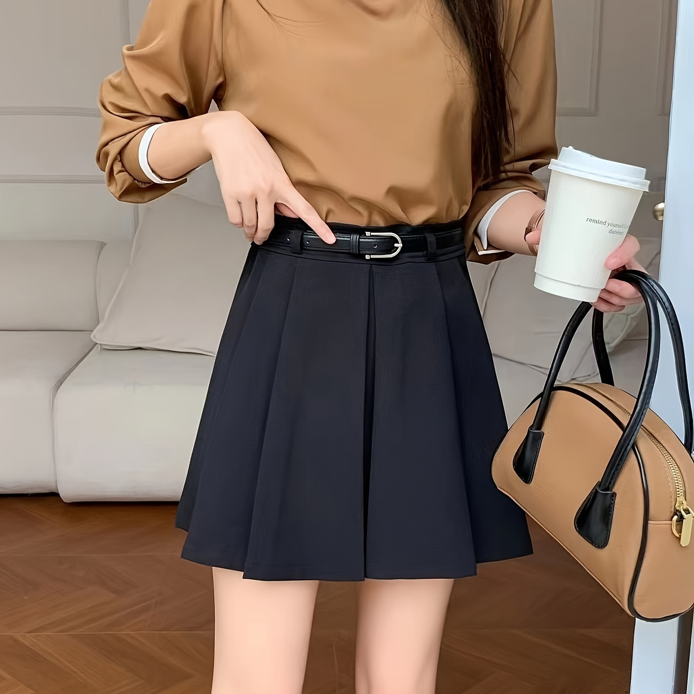 

Solid Color High Waist Skirt, Chic A- Skirt For Fall, Women's Clothing