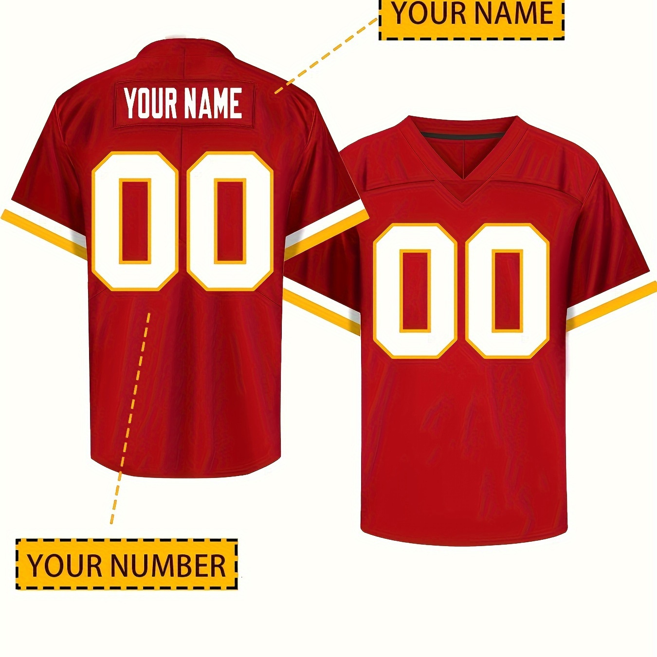 

Customized Name And Number Embroidery, Men's Breathable V-neck Football Jersey, Sports Shirt For Team Training