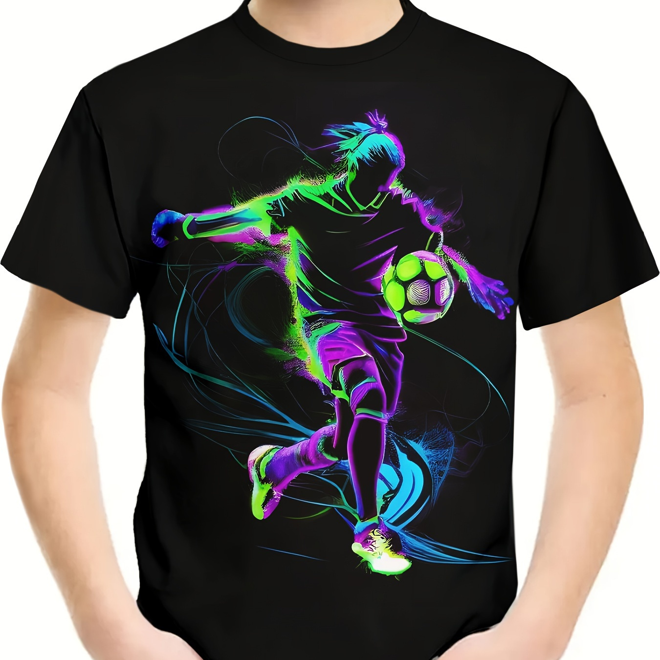 

Joueur de football coloré T-shirt imprimé 3D pour garçons, T-shirt décontracté léger et confortable à manches courtes, hauts, vêtements pour garçons pour l'été