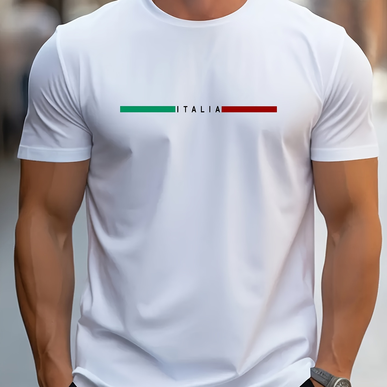 

Italia Print Men's Casual T-shirt, Short Sleeve Tee Tops, Summer Outdoor Sports Clothing