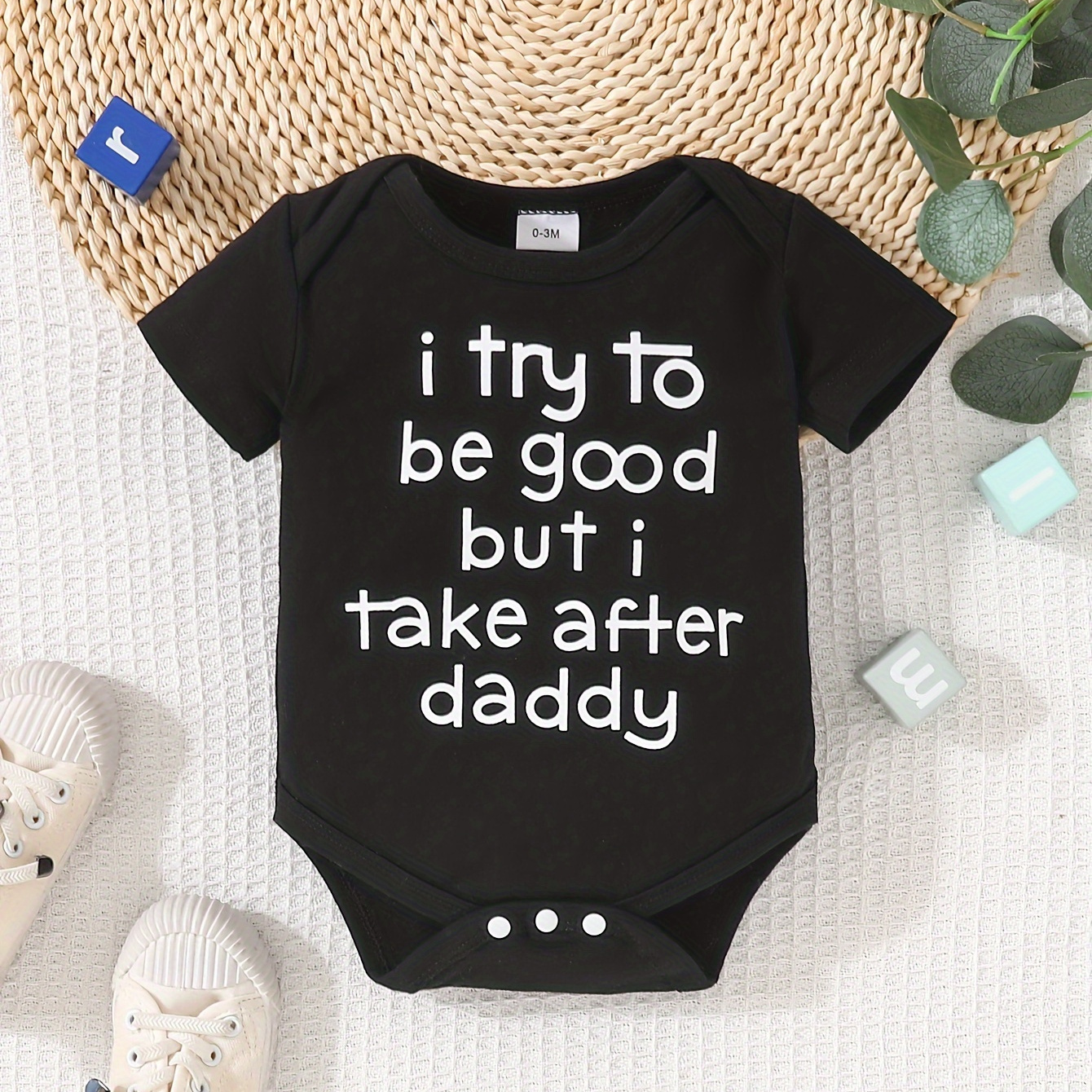 

Infant's "i Try To Be Good" Print Bodysuit, Comfy Short Sleeve Onesie, Baby Boy's Clothing, As Gift