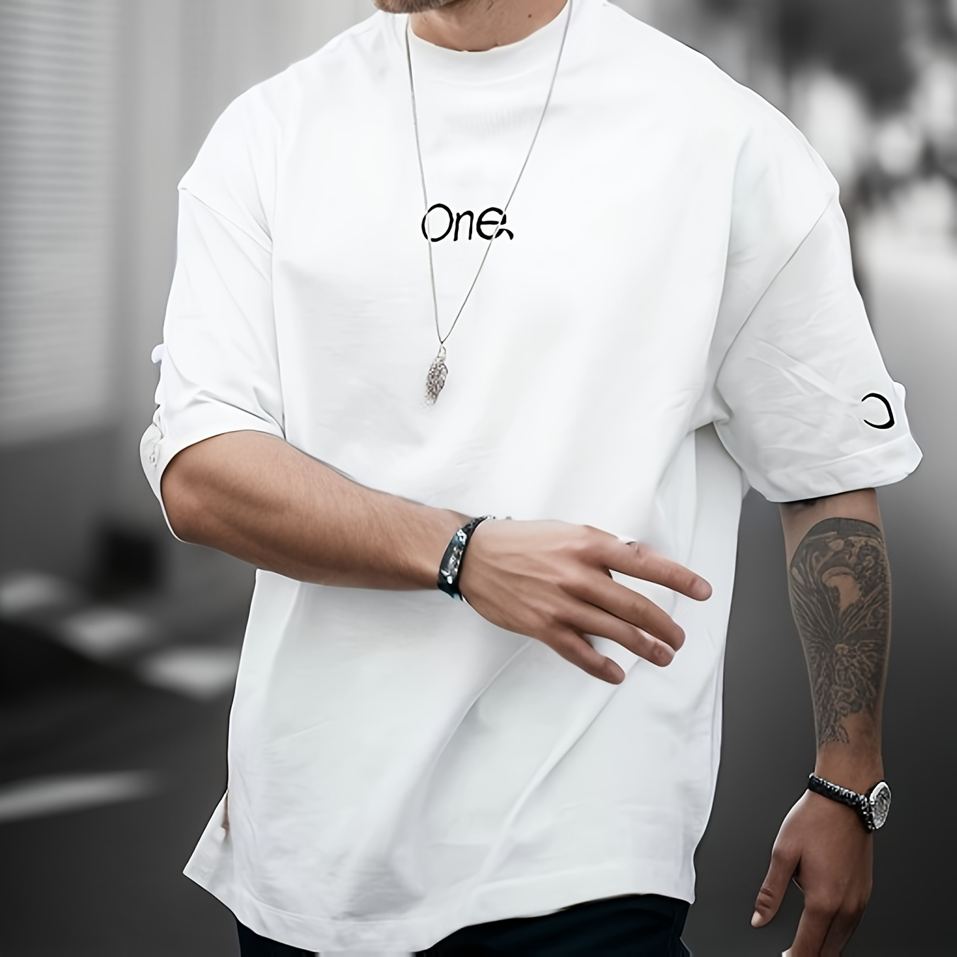 

Men's "one" Alphabet Crew Neck Short Sleeve T-shirt For Summer Casual