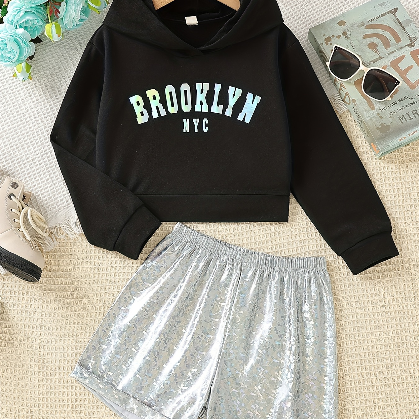 Tuta Felpa Con Cappuccio E Leggings Per Bambina New York Brooklyn Grigia A2Z 4 Kids
