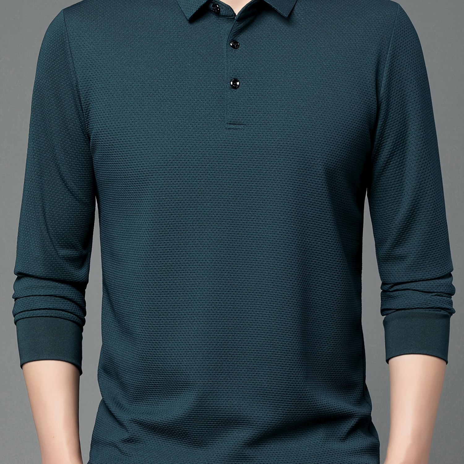 

Spring/autumn New Men's Long Sleeve Top - Casual And Fashionable Polo Shirt With Solid Color, Regular Collar, And Conventional Sleeves