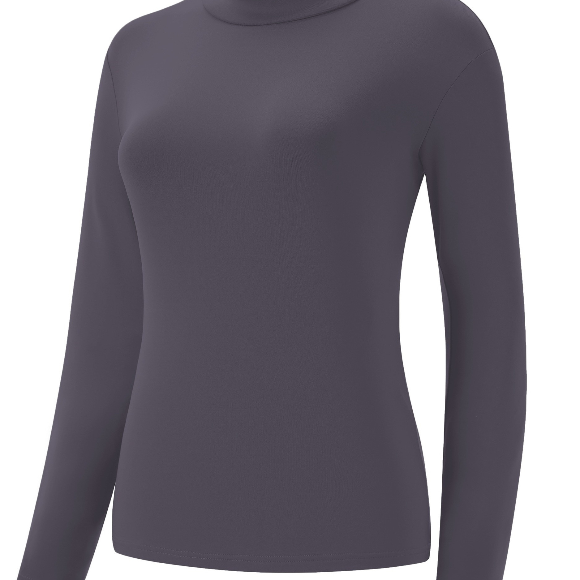 

Women's Solid Color Thermal Long Sleeve Sports Top, High Collar Warm And Comfortable Base Layer Long Sleeve Bottoming Shirt For Winter Ski Hiking, Women's Clothing