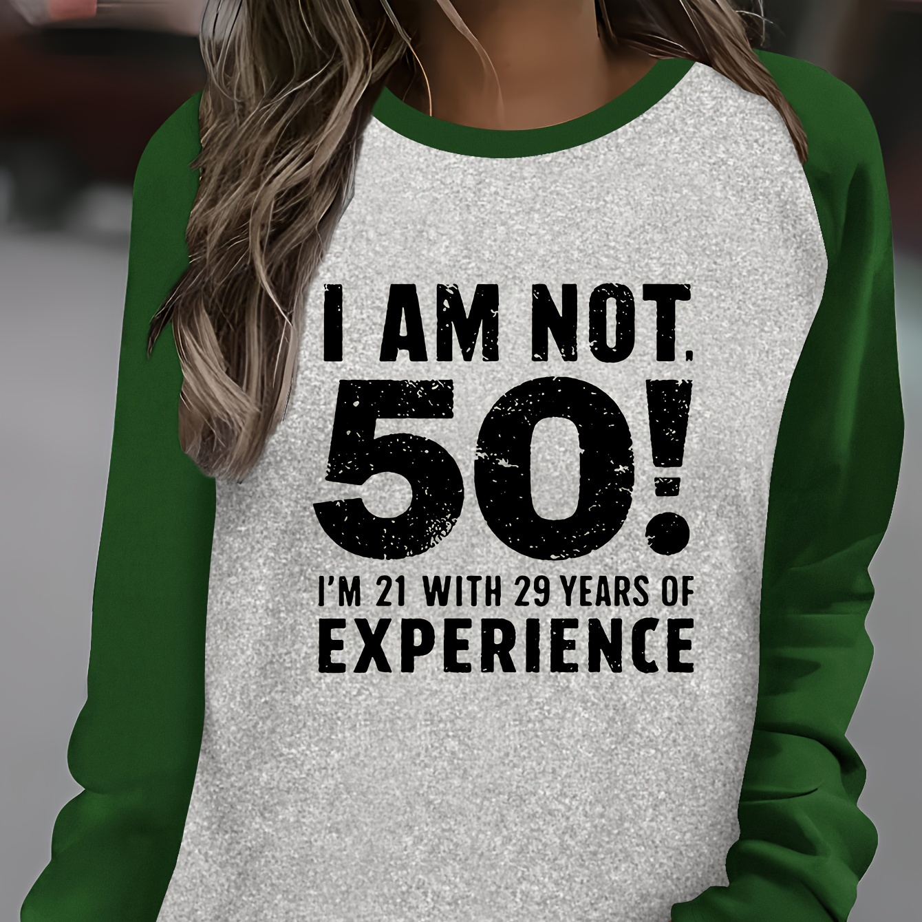 

Casual Round Neck Long Sleeve T-shirt With Alphabet Print, Polyester Knit Fabric, Comfort, Regular Fit - "i Am Not 50!" Humor Design