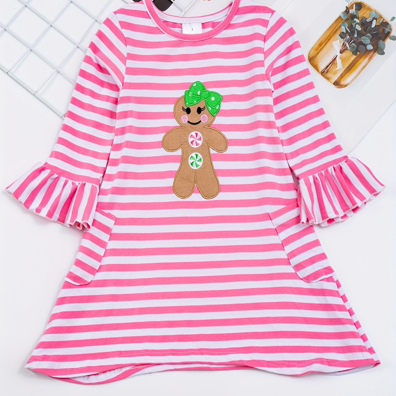 

Boutique Christmas Gingerbread Striped Peplum Girls Cute Half Sleeve Dress