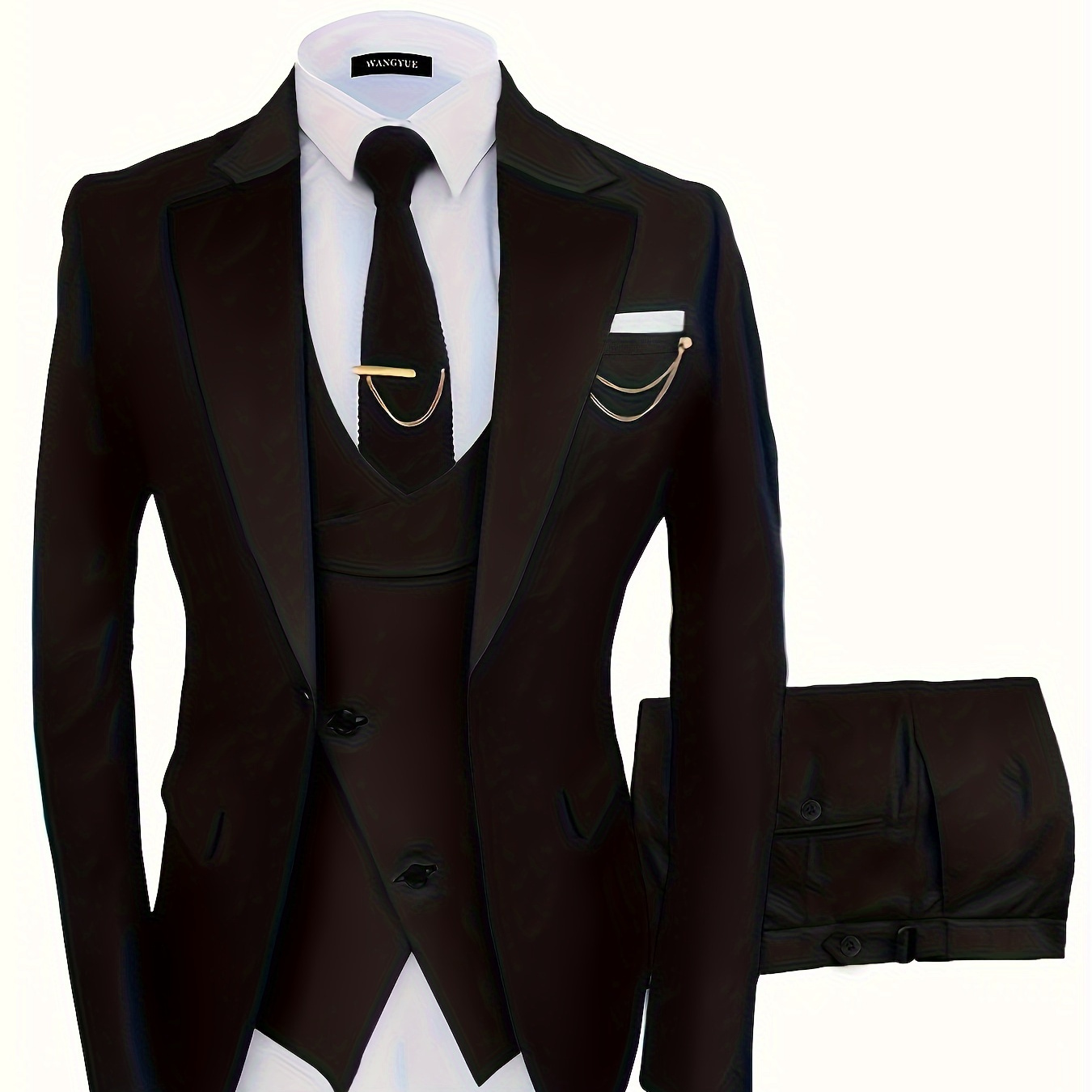 

Formal 3 Pieces Set, Men's 1 Button Suit Jacket & Vest & Pants Suit Set For Business Dinner Wedding Party