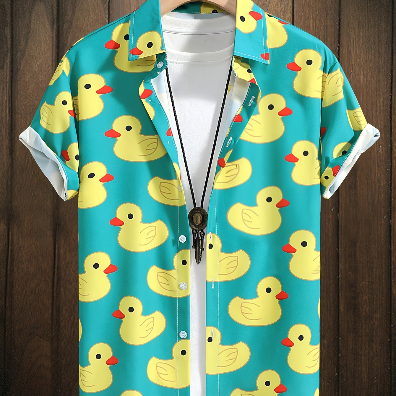 

Men's Ducks Graphic Print Shirt, Casual Lapel Button Up Short Sleeve Shirt For Summer Outdoor Activities