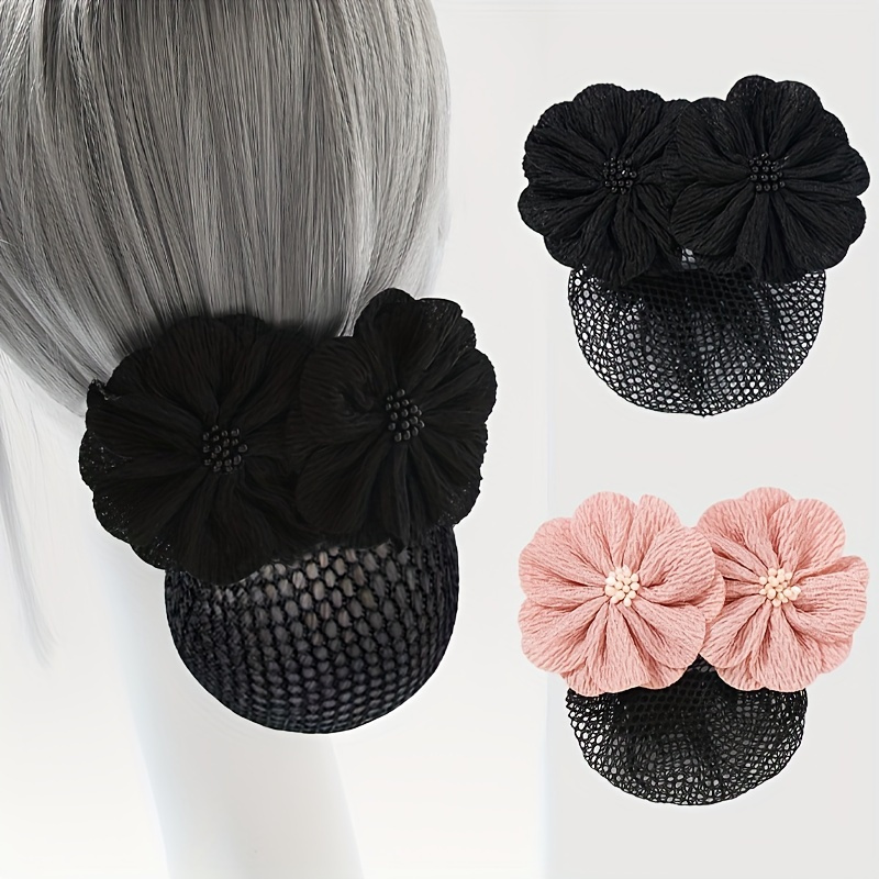 

1pc Flower Pattern Hair Clip Elastic Hair Bun Net Barrette Minimalist Hairpin Polyester Hair Accessory