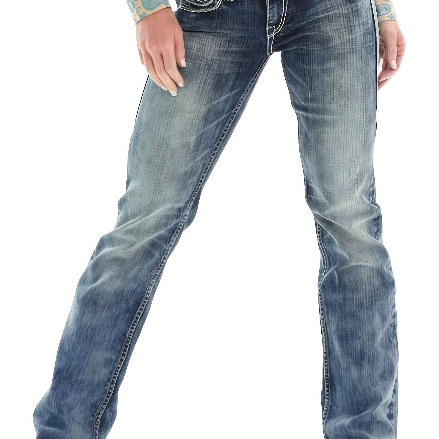 

Women's Retro Mid Rise Boots Cut Jeans, Plus Size Slim Cut Jeans