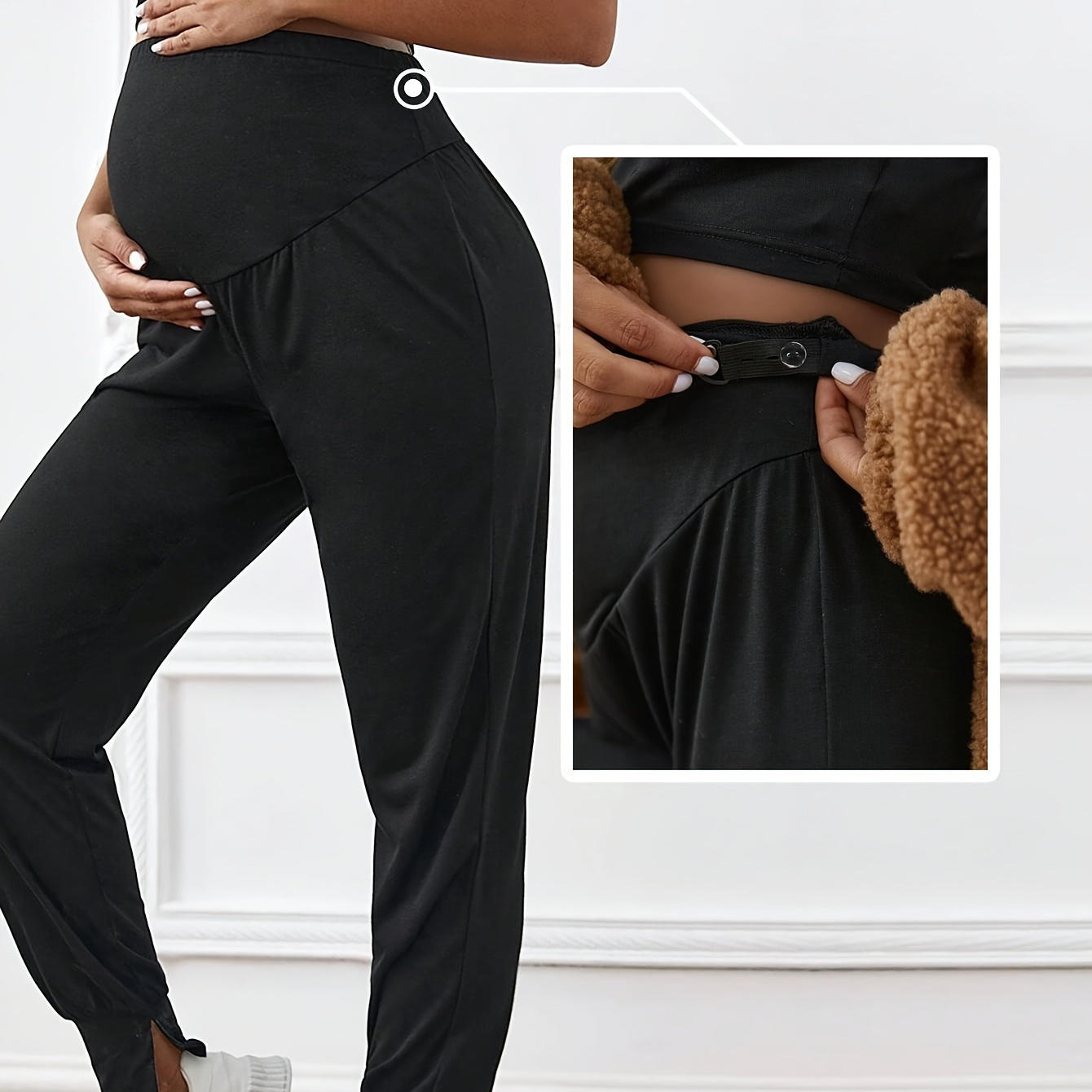 

Adjustable Waist Maternity Tapered Pants - Casual Wear For All Seasons, High Elastic Waist With Belly Support