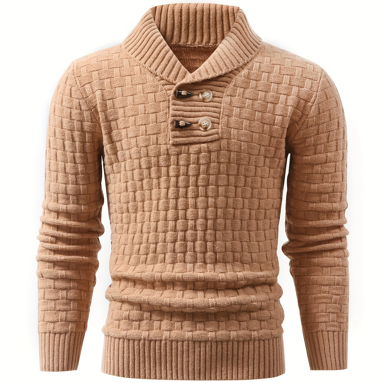 

Men's Polyester Knit Sweaters With Geometric Pattern And Lapel Collar - High Stretch Rib-knit Fabric, Regular Fit Fall/winter Pullover