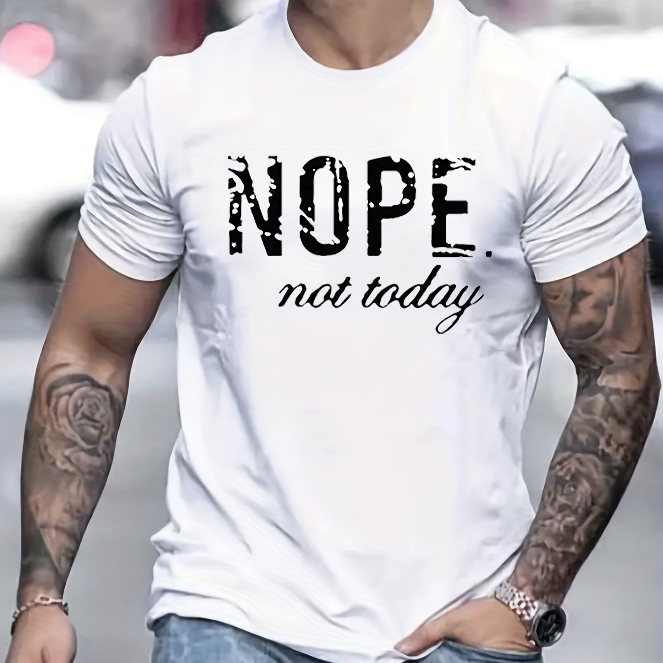 

Slogan Nope Not Today Pattern Print Men's T-shirt, Graphic Tee Men's Summer Clothes, Men's Outfits