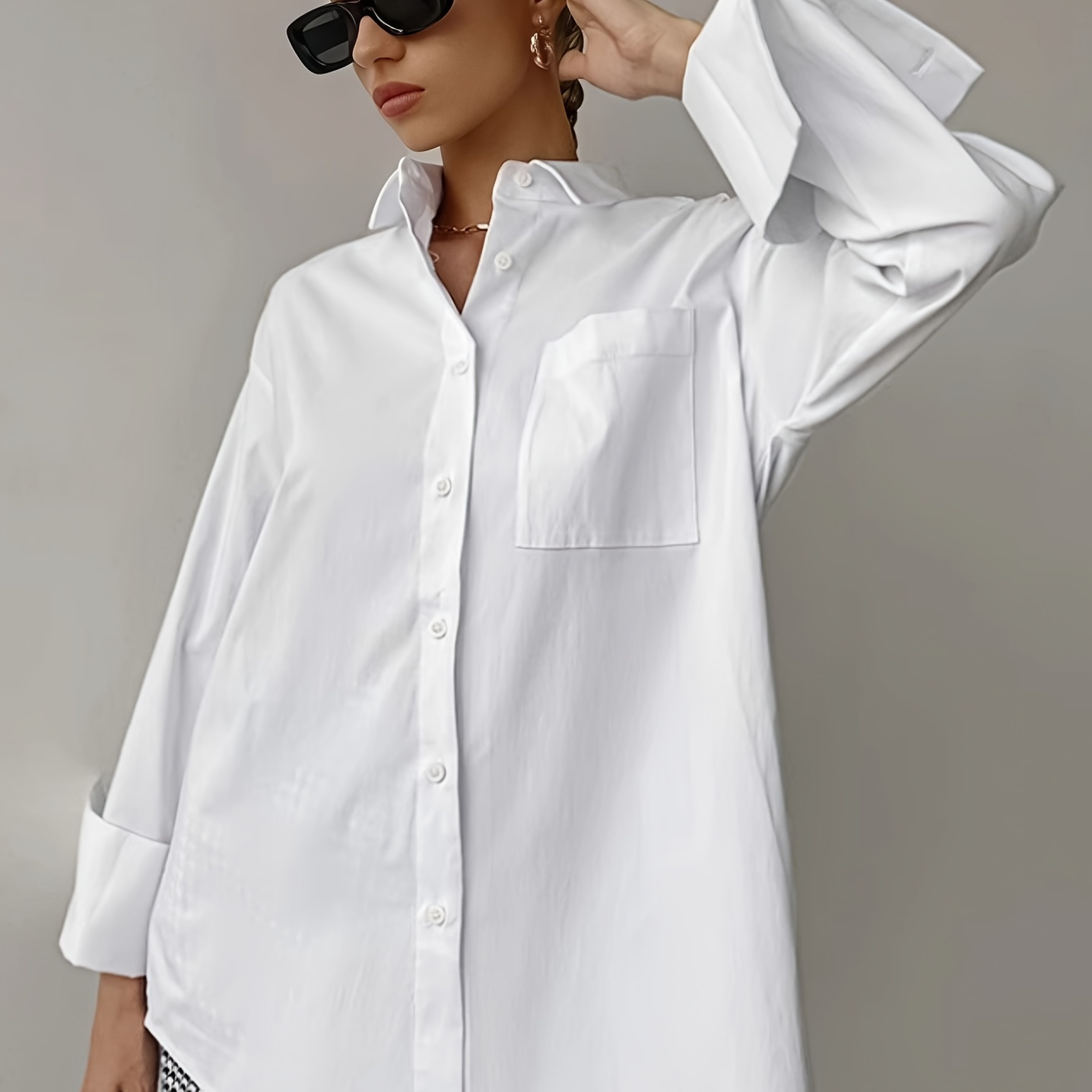 

Women's Polyester Shirt - 100% Polyester, Long Sleeve, Loose Fit, Drop Shoulder, Lapel Collar, Single Breasted With Buttons, Shirting, Woven Fabric, 140g/m²