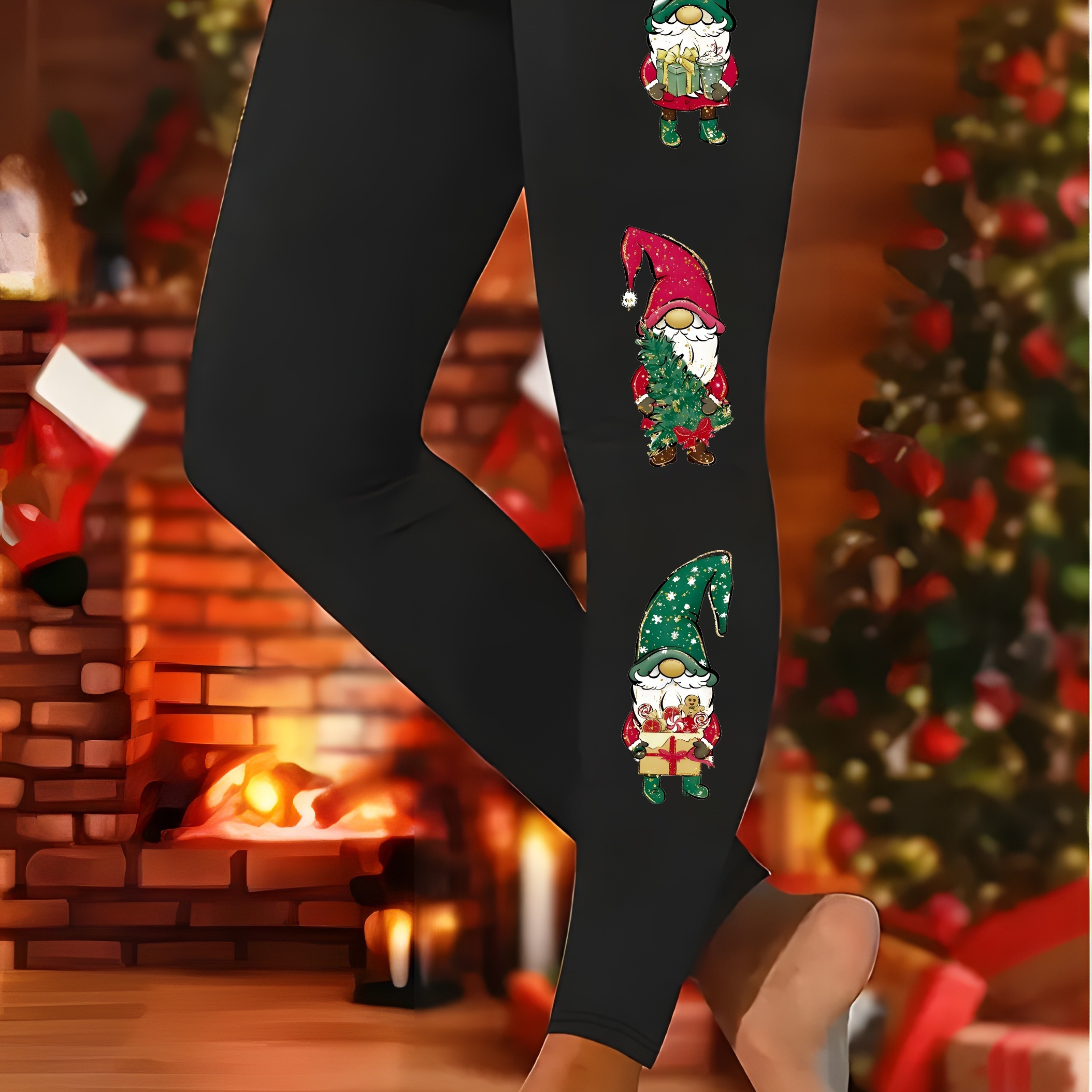 

Women's Plus Size Christmas Leggings - Santa Claus Print, High-stretch & , Elegant Style, Best For Christmas