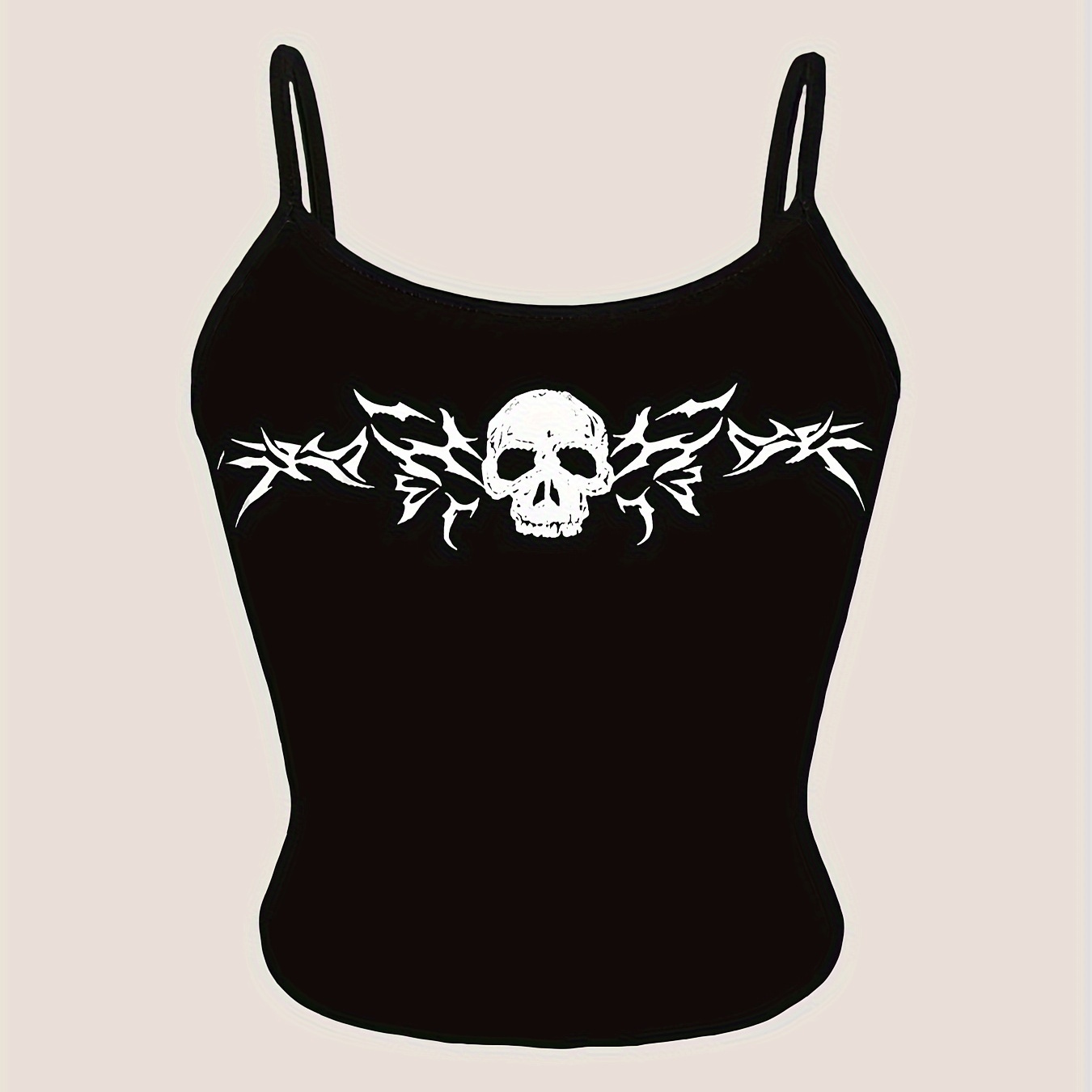 

Skull Print Spaghetti Strap Top, Y2k Sleeveless Crop Cami Top For Spring & Summer, Women's Clothing